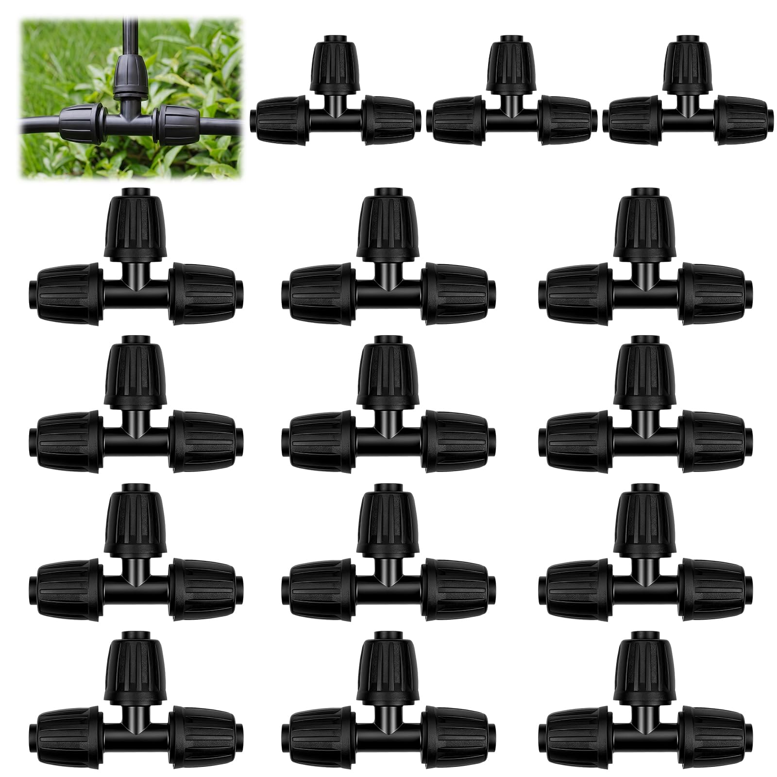 AOOWU Drip Irrigation Fittings, 15 PCS Barbed Tee 1/2 Inch Irrigation Tube, 16 mm Barbed Tee Connector, Barbed Tee Irrigation Tube, Irrigation Pipe Lock Barbed Connector for Garden, Lawn, Farm, Patio