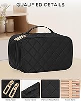 Vista 3 de Relavel Bolsa de maquillaje pequeña para mujer y niña, bolsa de maquillaje y brochas portátil de 2 capas, organizador de brochas de regalo de Navidad