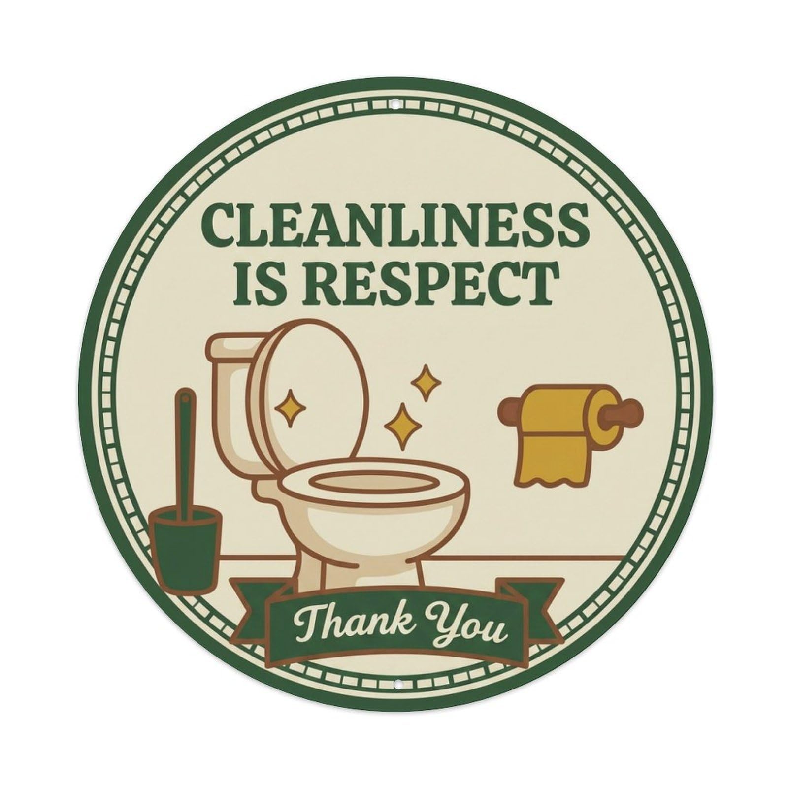 Metal Tin Sign Toilet Clean Bathroom Reminder Cleanliness Is Respect