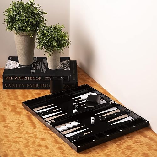 Miniatura 2 de Juego de backgammon acrílico de diseño personalizado de lujo, piezas de juego en blanco y negro y tazas de dados de cuero, decoración de mesa