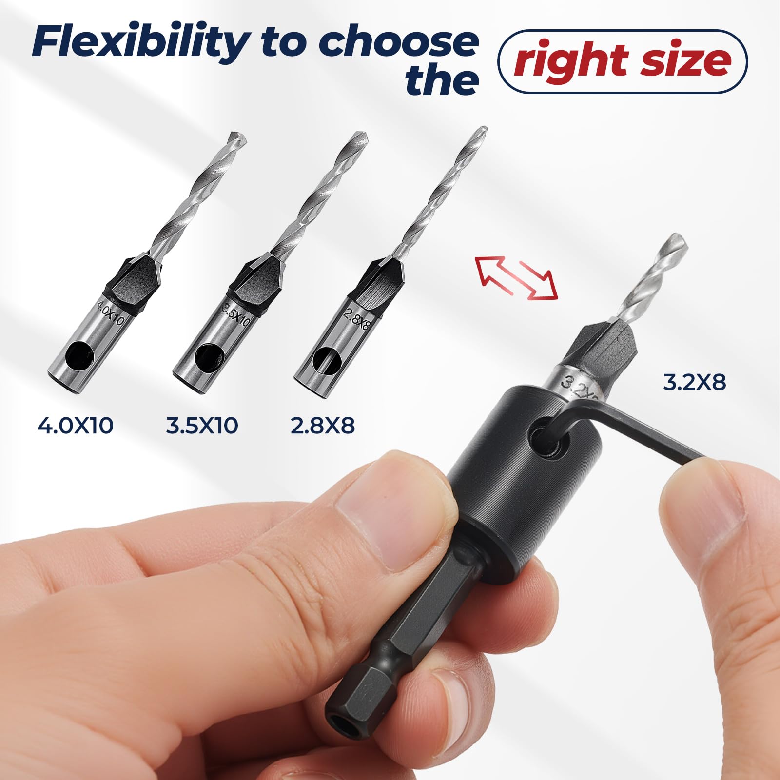 ColumPRO 4PCS Countersink Bits Set, Countersink Drill Bit Set for Wood with 4 Different Sizes Replaceable Drill Bits - Image 4