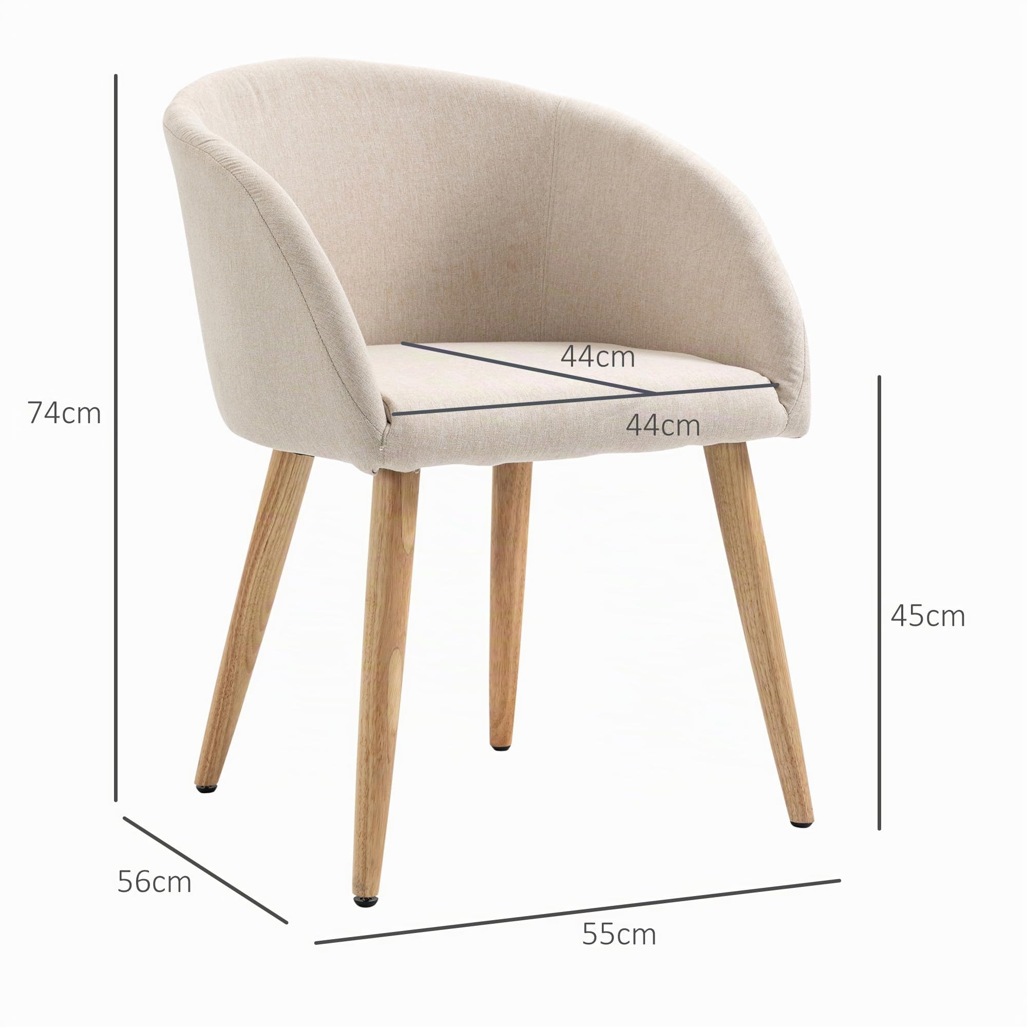 HOMCOM Esszimmerstühle 2er Set Küchenstuhl mit Rückenlehne Modern Beige
