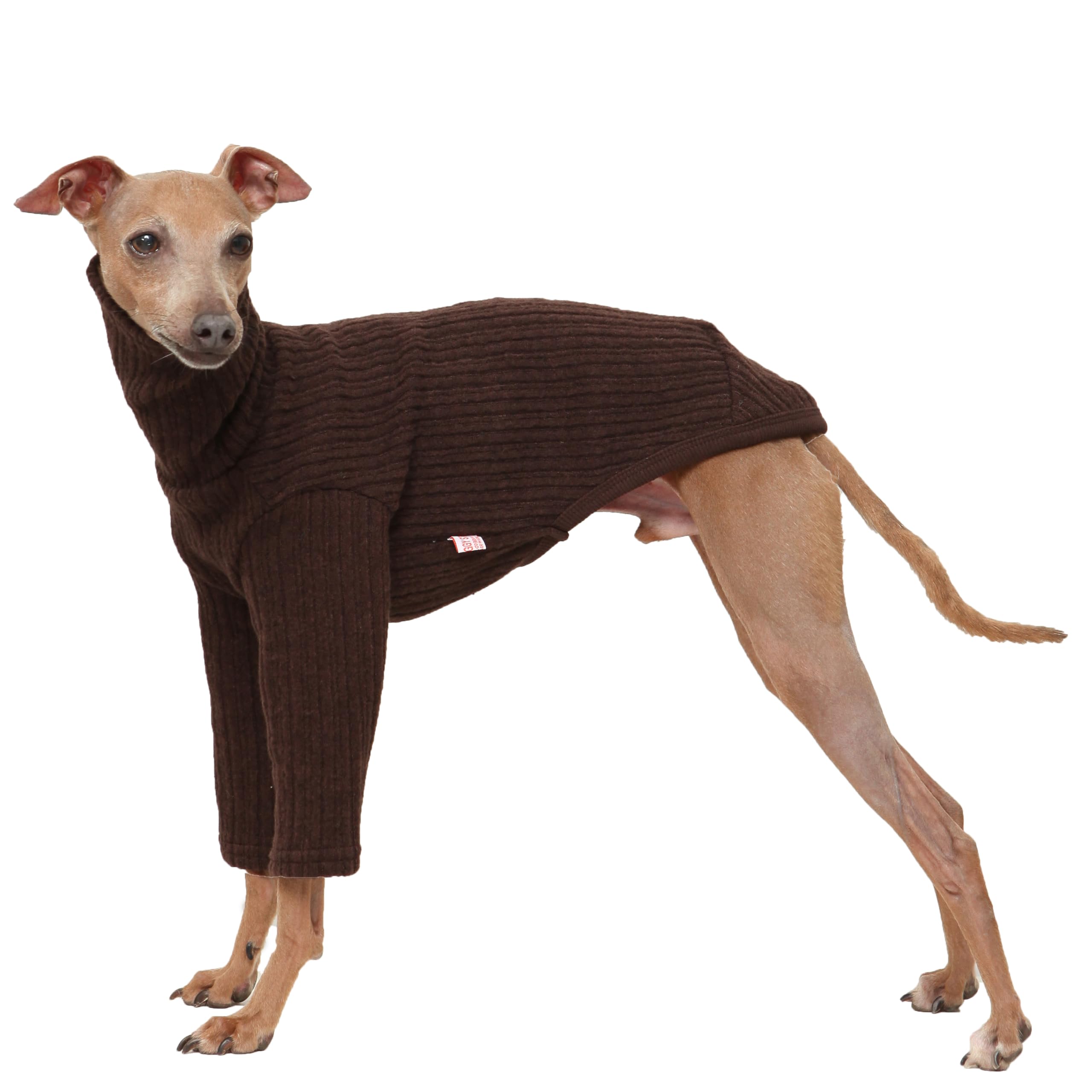 D Doggy Star Italian Greyhound Clothes Ribbed Knit Turtleneck Sweater Soft Flexible Warm Autumn Winter Dog Shirt (S,Brown Knit T) โ image 1