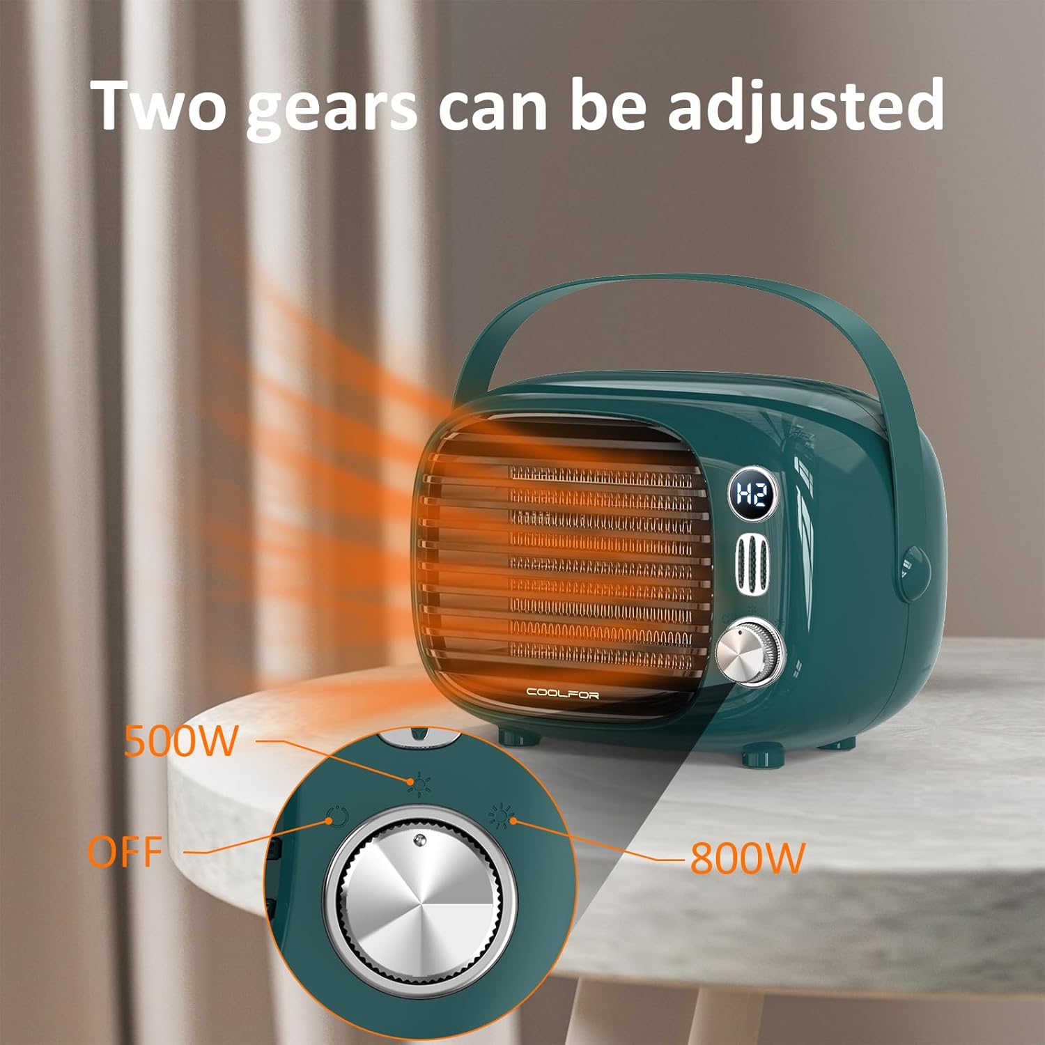 Coolfor Space Heater, 800W/500W Small Desk Heater with Temperature Control, Safe and Quiet Ceramic Desktop Heating Fan for Home Bedroom Office Desk Indoor Use, Dark Green