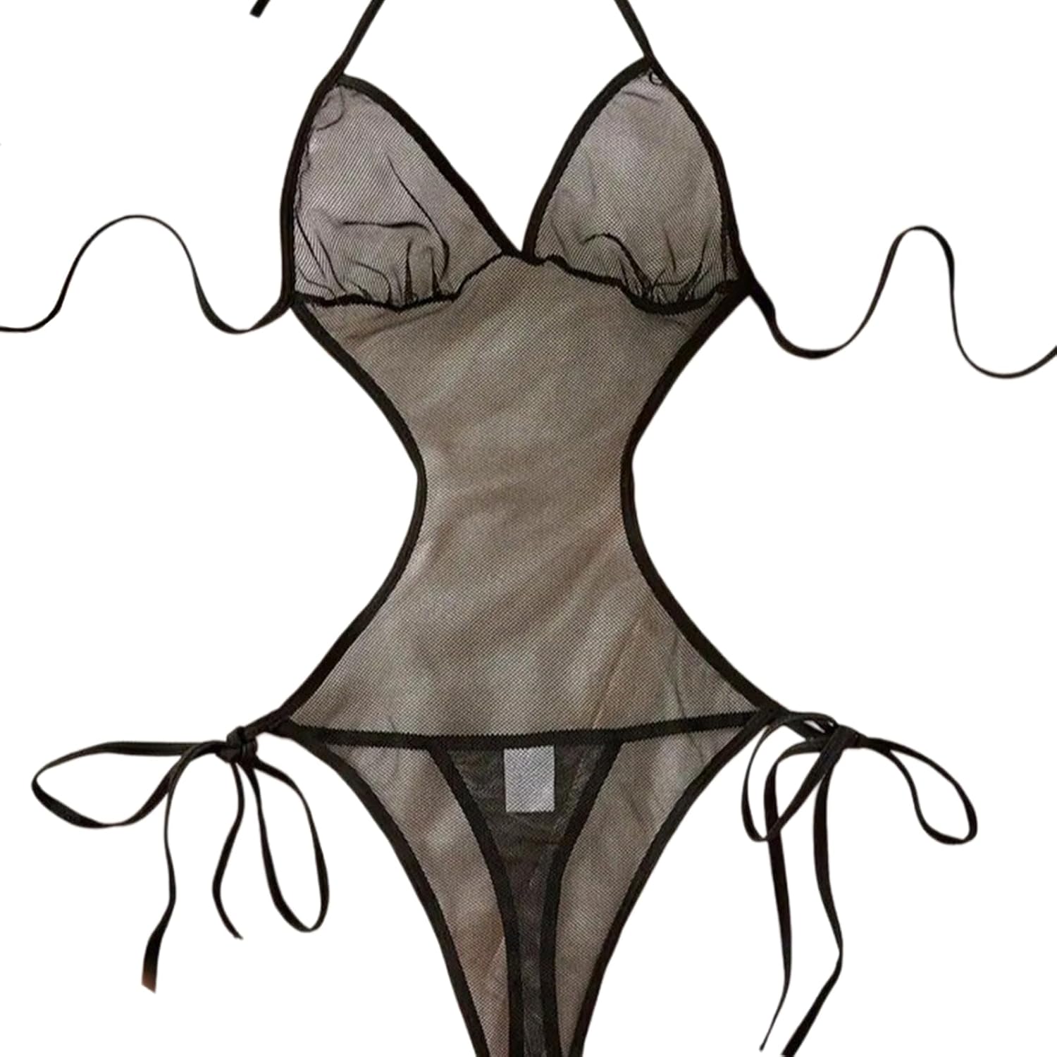 Sexy Sheer Lingerie for Women Teddy Babydoll, See Through Deep V Bodysuit Teddy Sleepwear, Black, Onesize 2-8 - Image 5