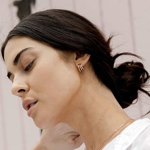 Miniatura 4 de PAVOI 14K Gold Plated Sterling Silver Post Split Huggie Earrings RoseWhiteYellow Gold Earrings for Women