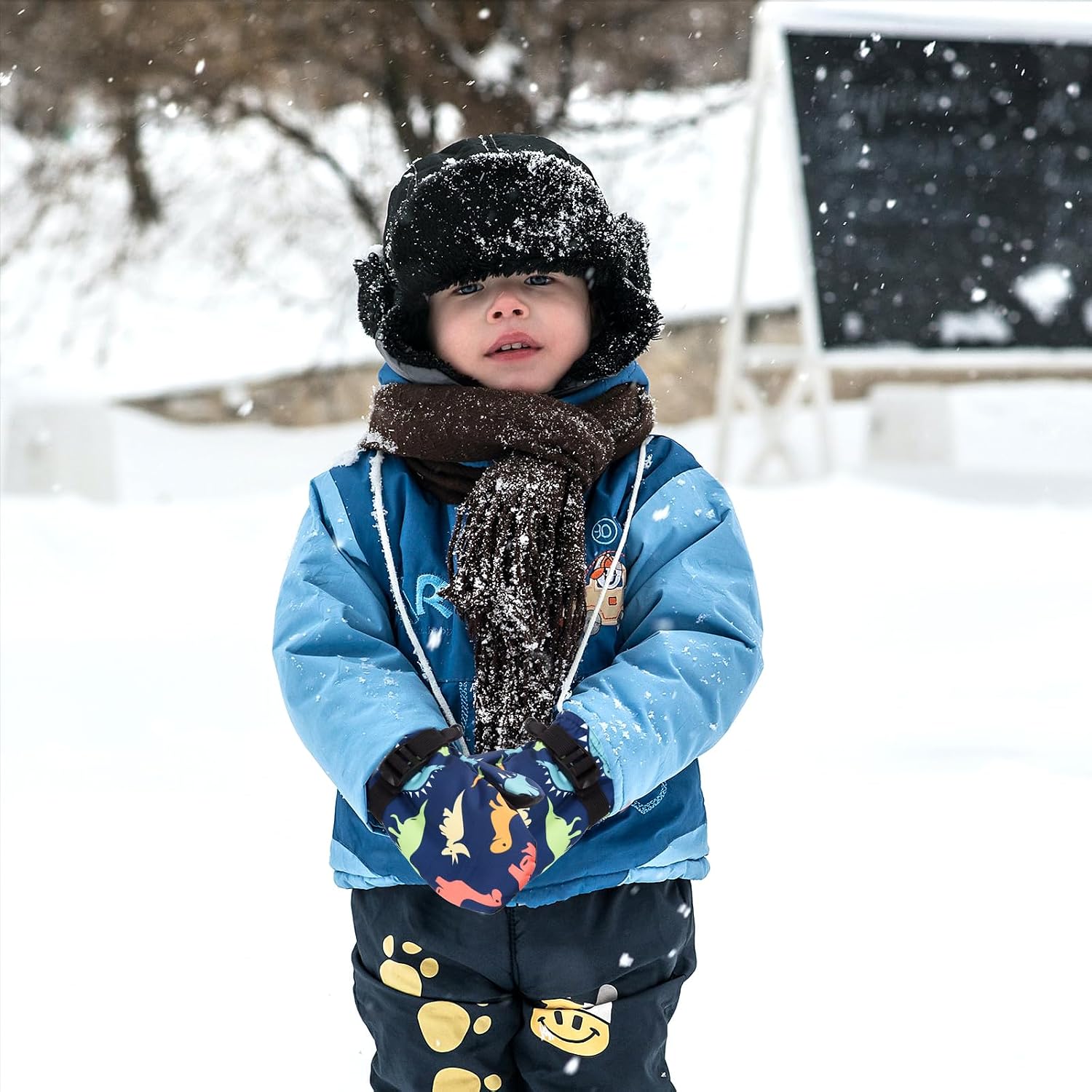 MENOLY Toddlers Kids Winter Waterproof Windproof Mitten Gloves for Outdoors Sports Cold Weather Mittens for Little Girls Boys