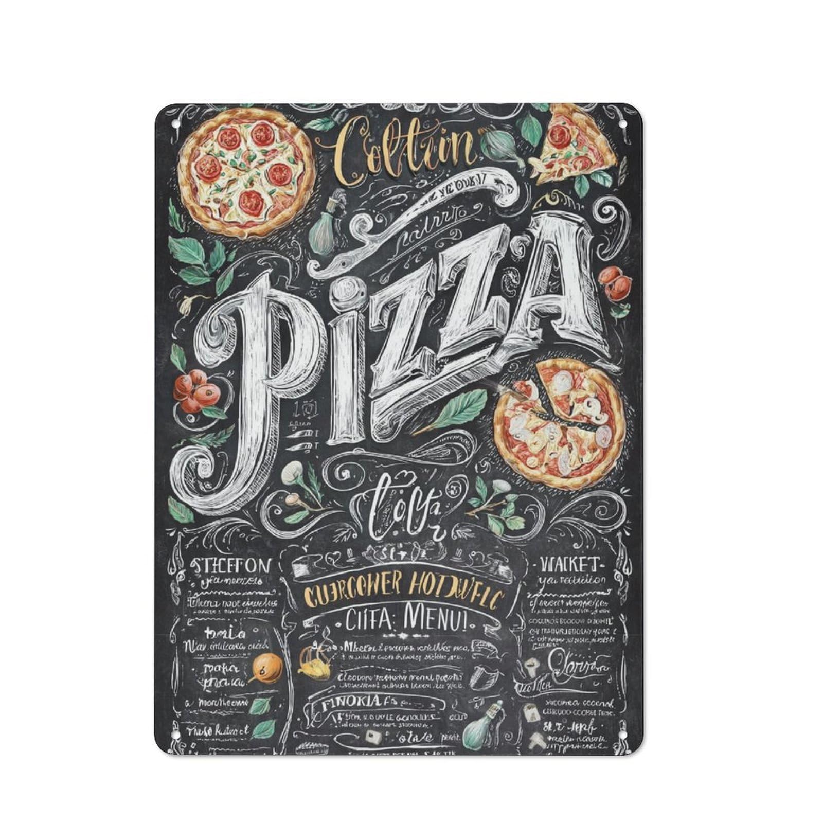 Junmoney Coltivin Pizza Menu Metal Plaque 40X30cm With For Garage Wall, Retro Decor, For Themed Interiors In Garages And Workshops