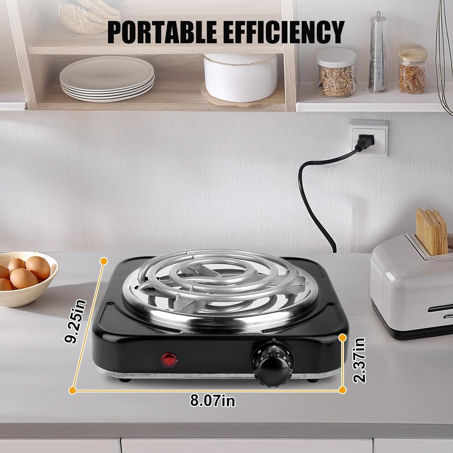 Hot Plate, 1500W Electric Stove with Single Cast Iron Burner – 5 Adjustable Temperature Levels & Knob Control, Portable Countertop Cooktop for Home, RV, and Camping (Black)