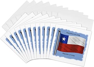 3dRose Greeting Cards - Chilean flag waving on a flagpole on a sky blue background. Republic of Chile - 12 Pack - Flags and Maps - South America