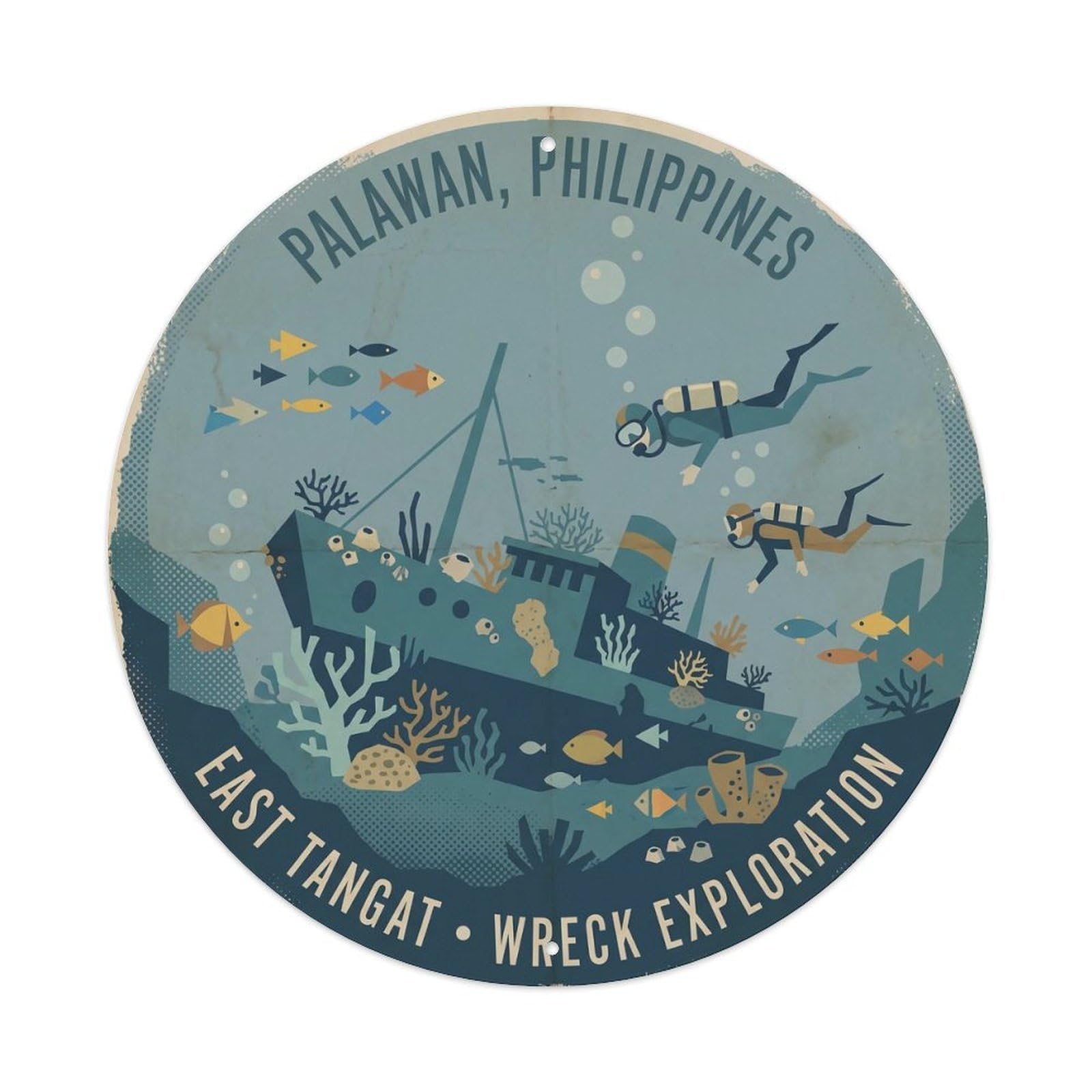 Odgynaw 8X8inch(20X20cm) Palawan East Tangat Wreck Shipwreck Diving Marine Life Metal Tin Sign