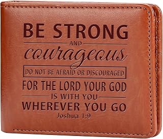 Christian Gifts Leather Wallet Faith Can Move Mountain Leather Wallet Bible Verse Faith Religious Birthday Christmas for Women Men (be strong)