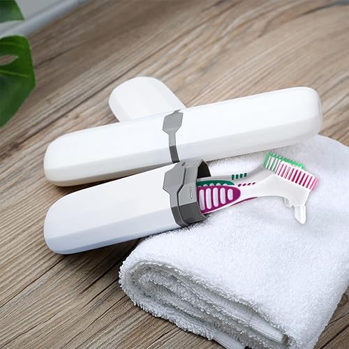 Miniatura 6 de Cepillo de dentadura postiza, 2 piezas de cepillo de dientes falsos con funda de transporte blanca, cerdas de varios niveles con mango de agarre