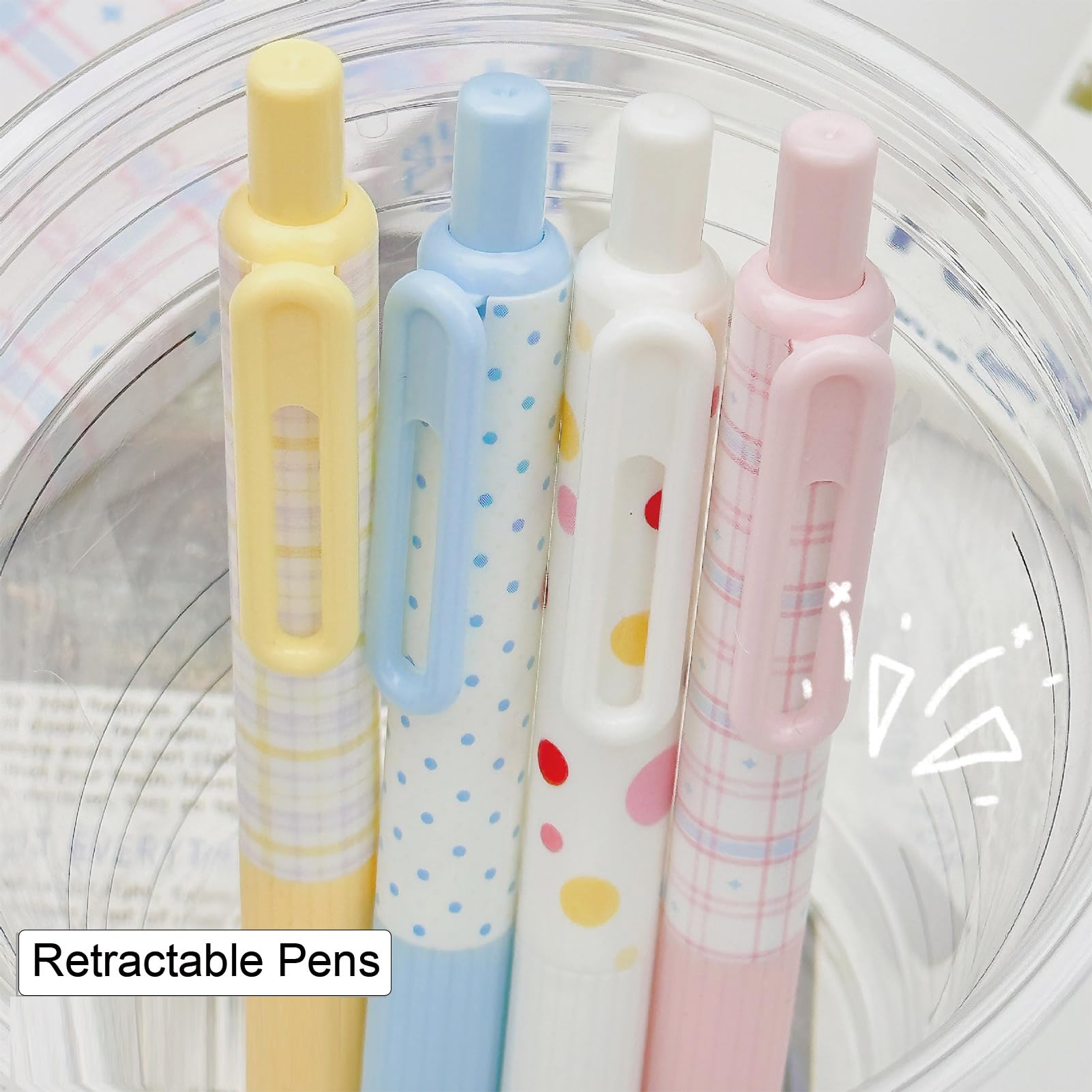 MOZXIRZ 4 penne retrattili a forma di cartone animato, piccole penne gel a pois da 0,5 mm, inchiostro nero, scrittura liscia, per donne, ragazze, ragazzi, ufficio e scuola (puntini)