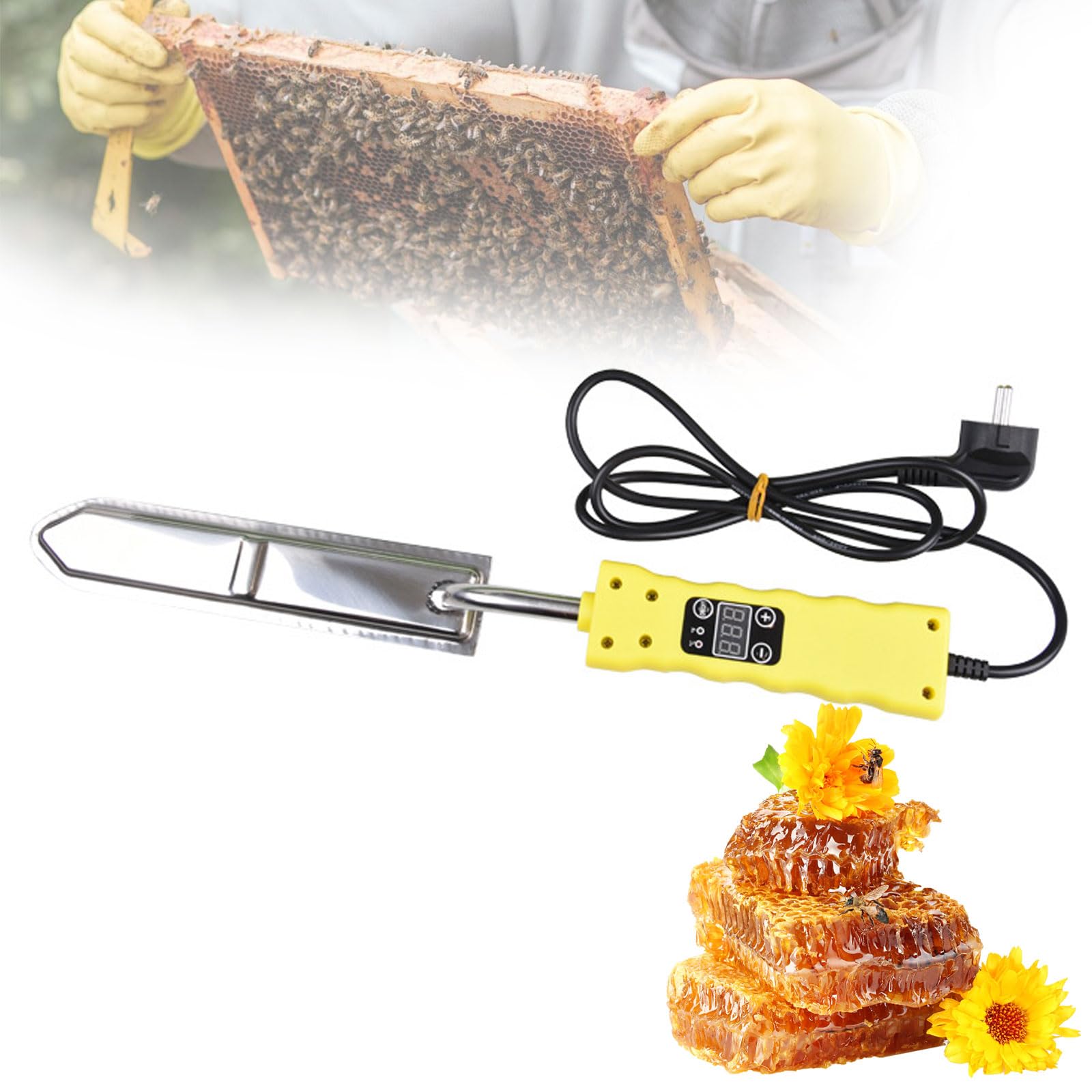 ZbOLi Coltello Elettrico per Disopercolare Il Miele, Taglierina per l'estrazione del Miele in Acciaio Inossidabile con Temperatura Regolabile 0-180 ℃, Taglierina Riscaldante Riutilizzabile per Cera