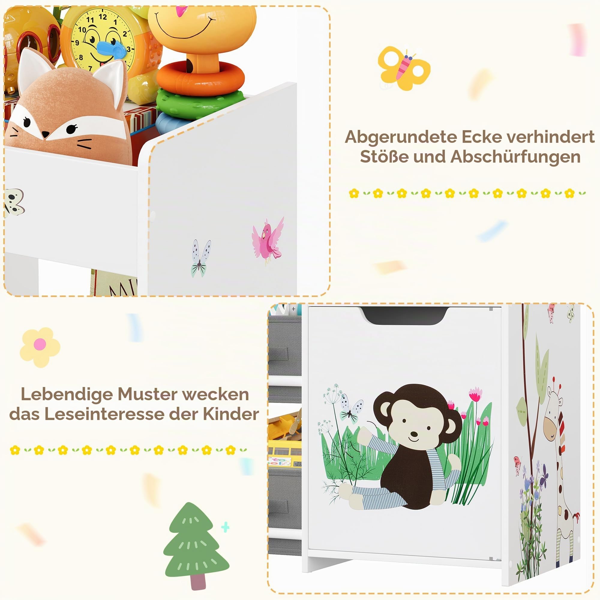 HOCSOK Kinderregal mit 9 Boxen, Regal Kinderzimmer mit Bücherregal, Spielzeugregal Kinderzimmer für Schlafzimmer Kindergarten, 1 Packung