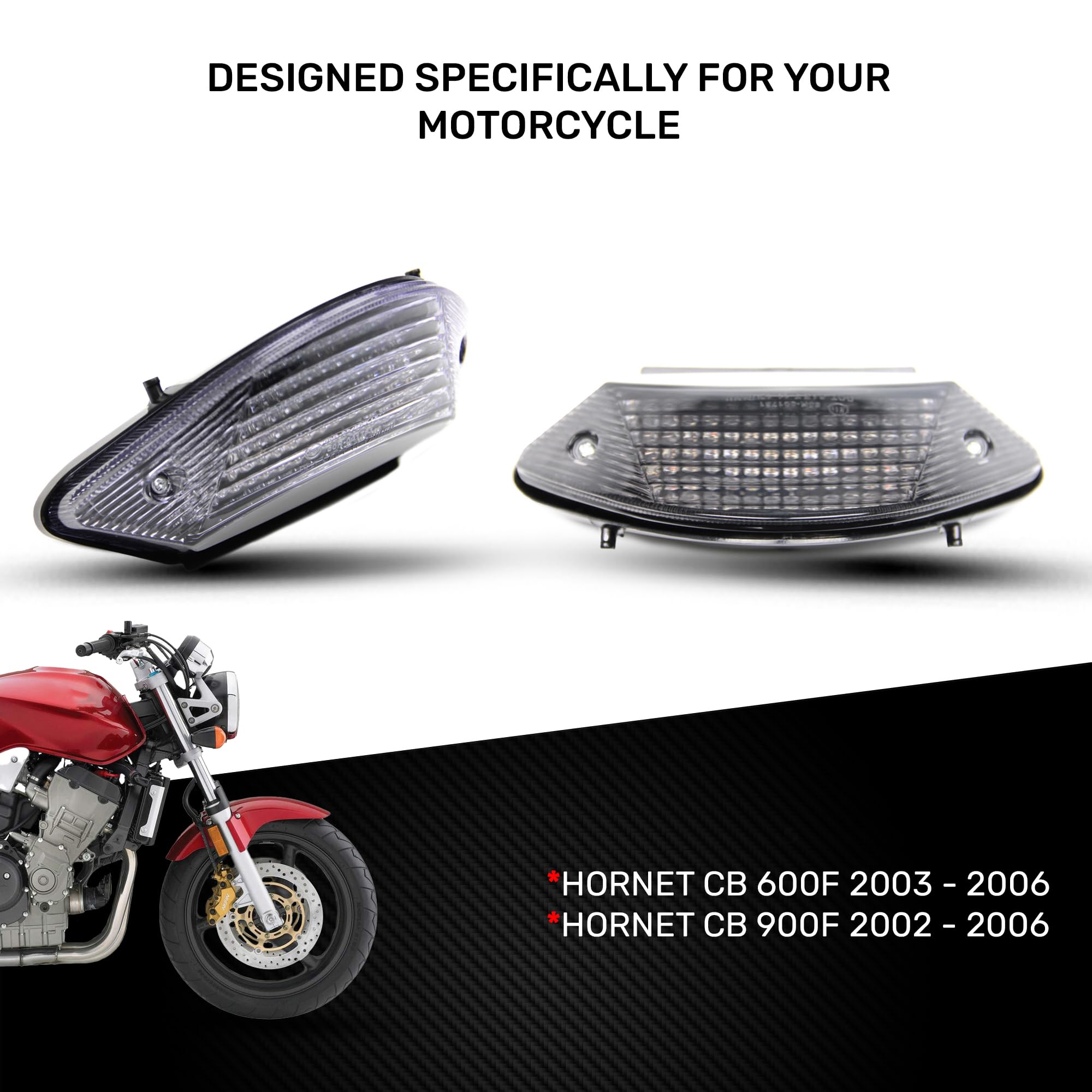 aVDB-moto Fanale posteriore indicatori di direzione integrato Compatibile con HORNET 600, CB600 F 2003-2006, Hornet 900, CB919 2002-2006 (Chiaro)