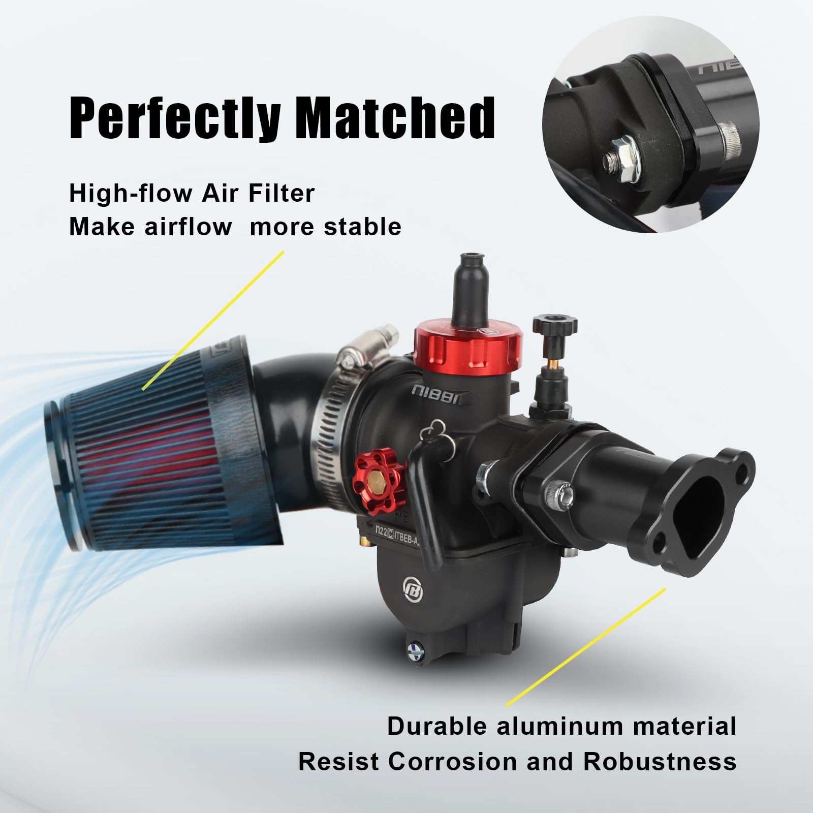 NIBBI Predator 212 - Carburatore PE22 flangia con collettore di aspirazione e filtro dell'aria, adatto per 212 Predator 196 cc, 212 cc, 224 cc, kart, pit bike, ATV, moto