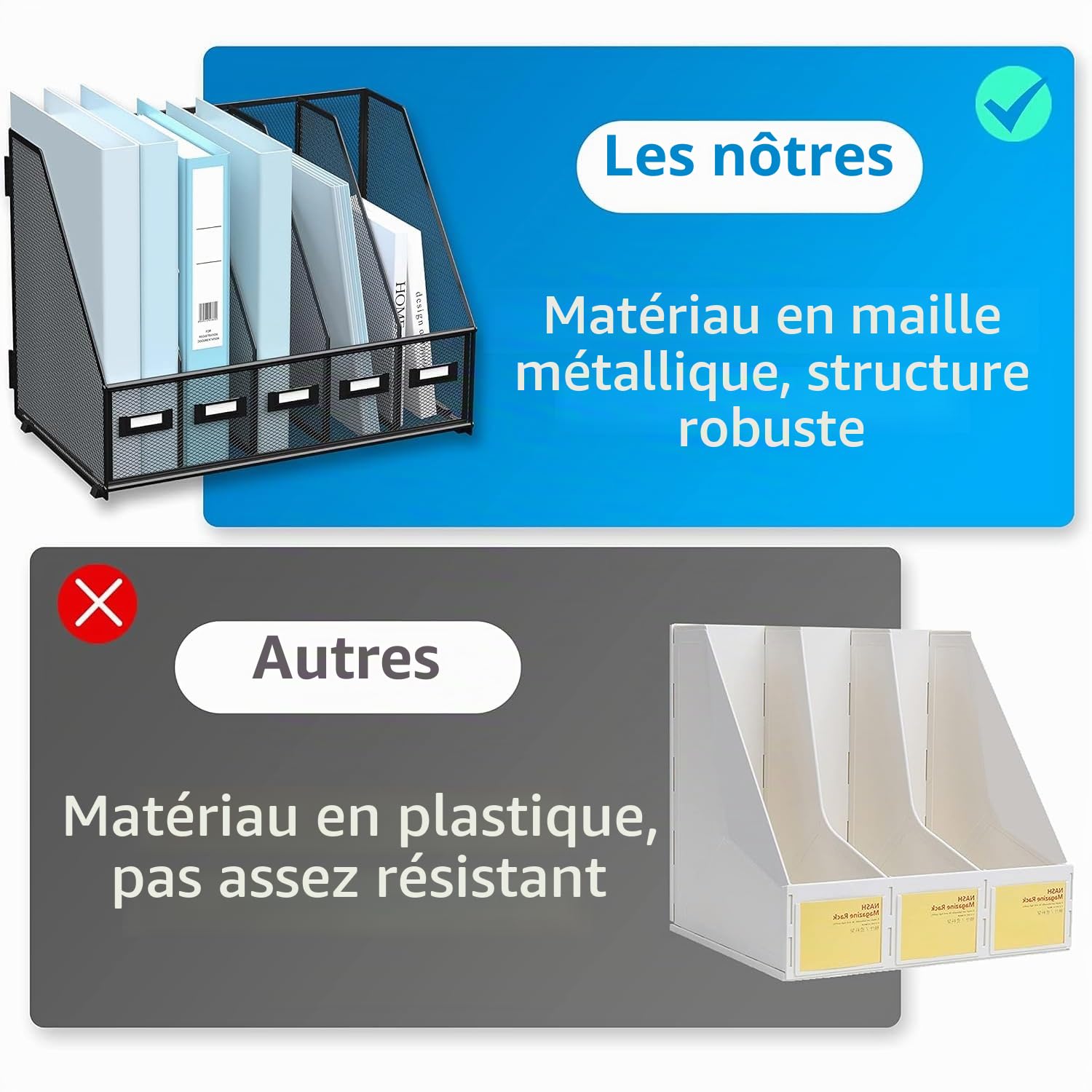 Organiseur de bureau en métal 5 compartiments verticaux noir