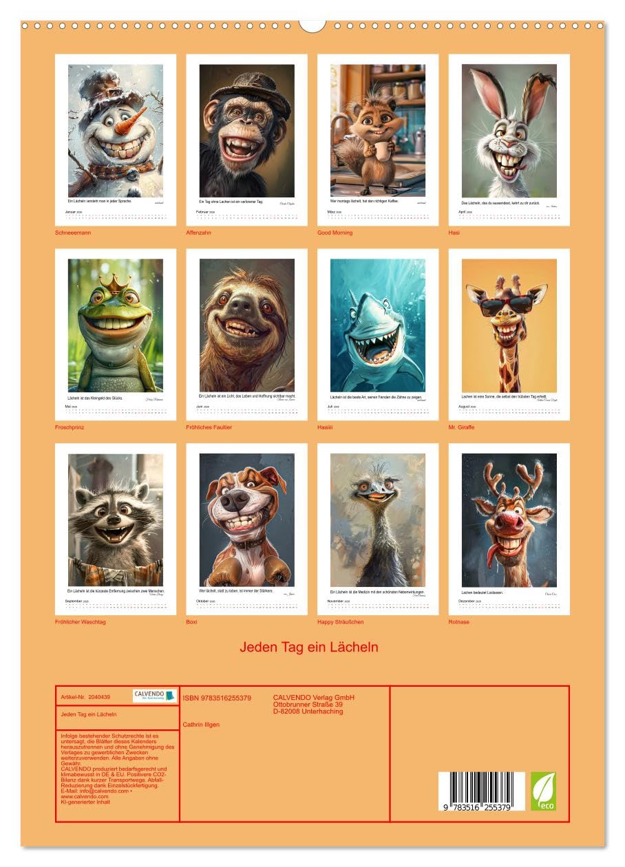 Jeden Tag ein Lächeln (hochwertiger Premium Wandkalender 2026 DIN A2 hoch), Kunstdruck in Hochglanz: Der humorvolle Kalender für gute Laune - KI generiert (CALVENDO Spass)