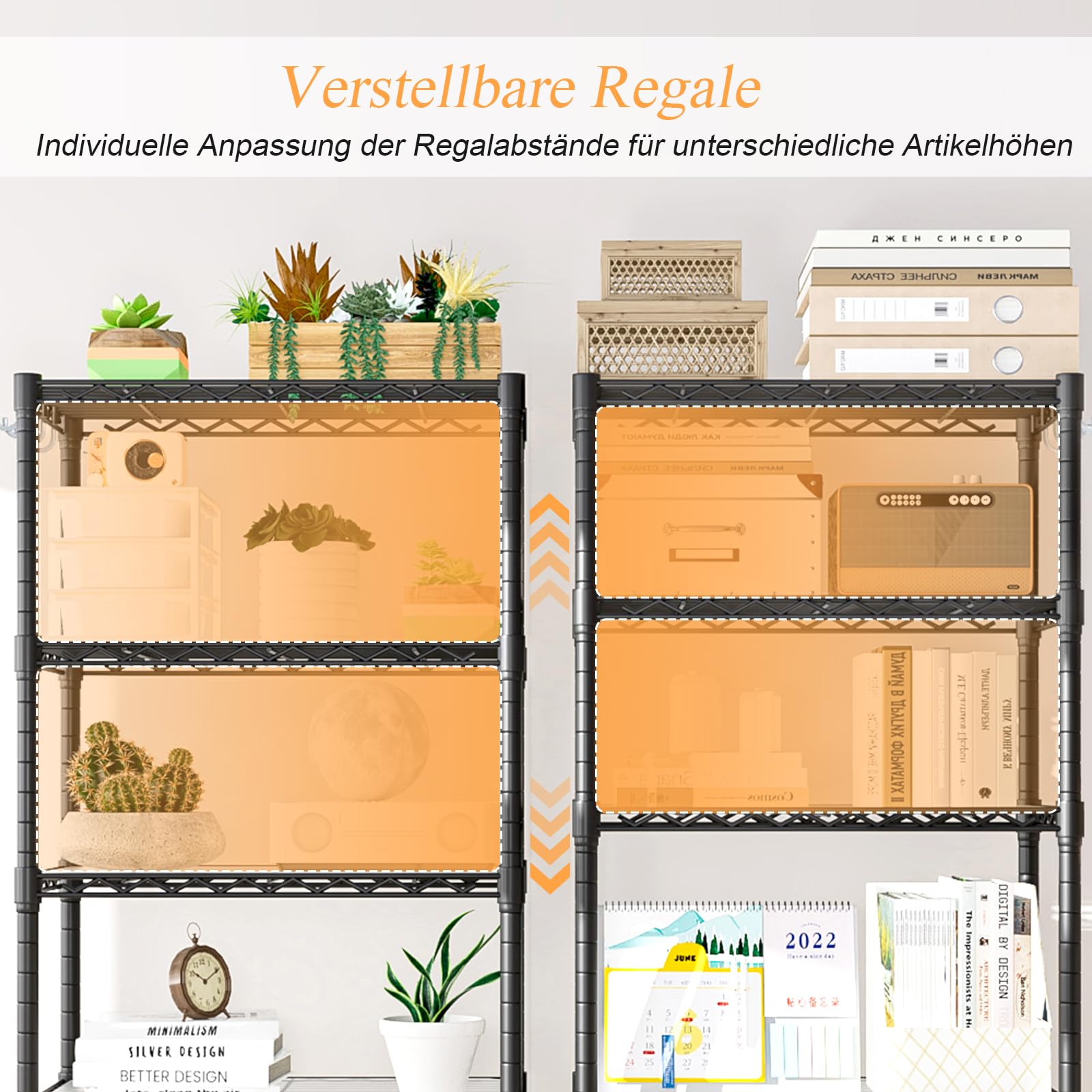 Lagerregal Regal Metallregal - mit 6 Regalböden, Standregal Küchenregal mit Höhenverstellbaren Regalböden und Nivellierfüßen (45 D x 60 W x 183 H cm)