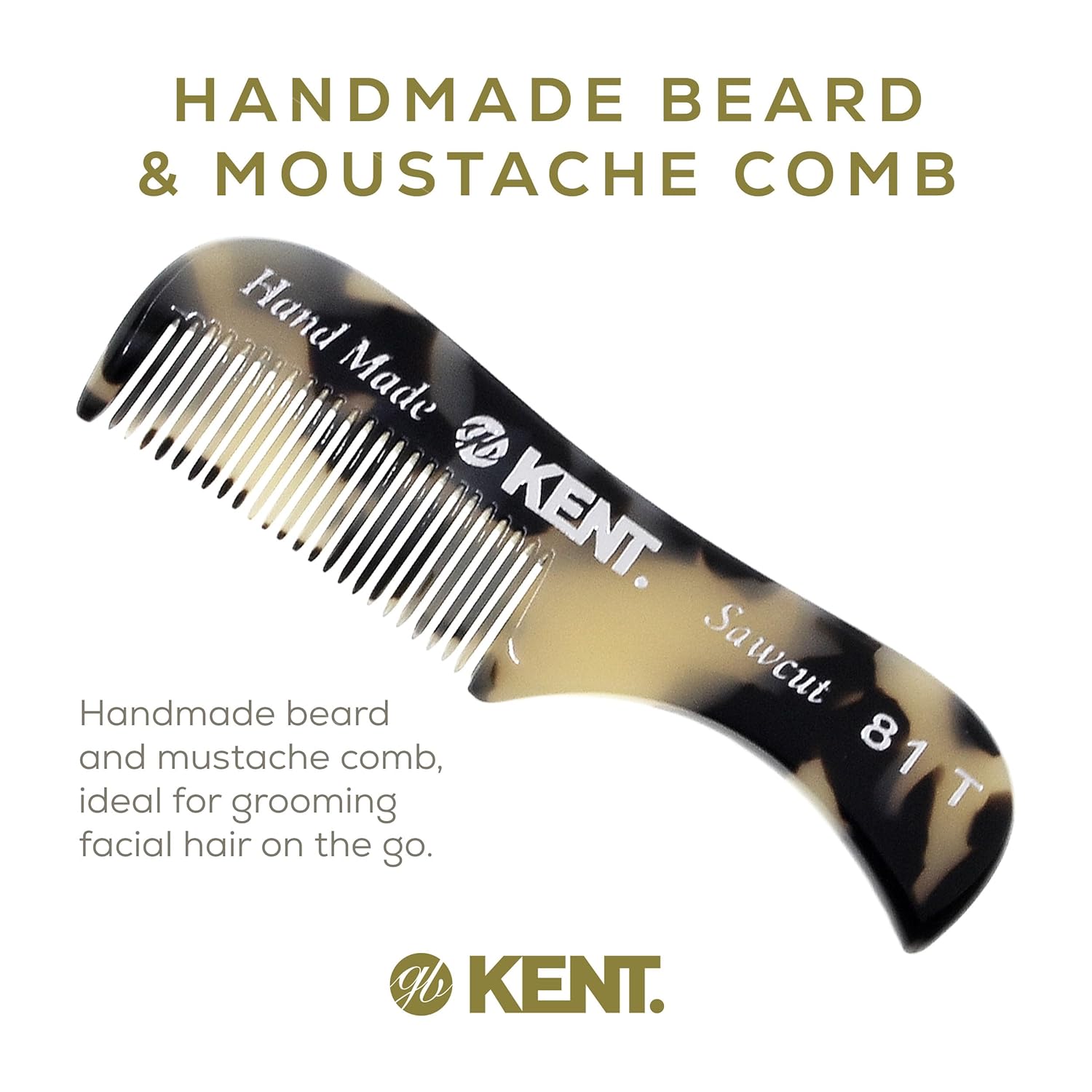 Kent A 81T TW X-Small Gentleman's Beard and Mustache Pocket Comb, Fine Toothed Pocket Size for Facial Hair Grooming and Styling. Saw-cut of Cellulose Acetate, Hand Polished. Hand-Made in England