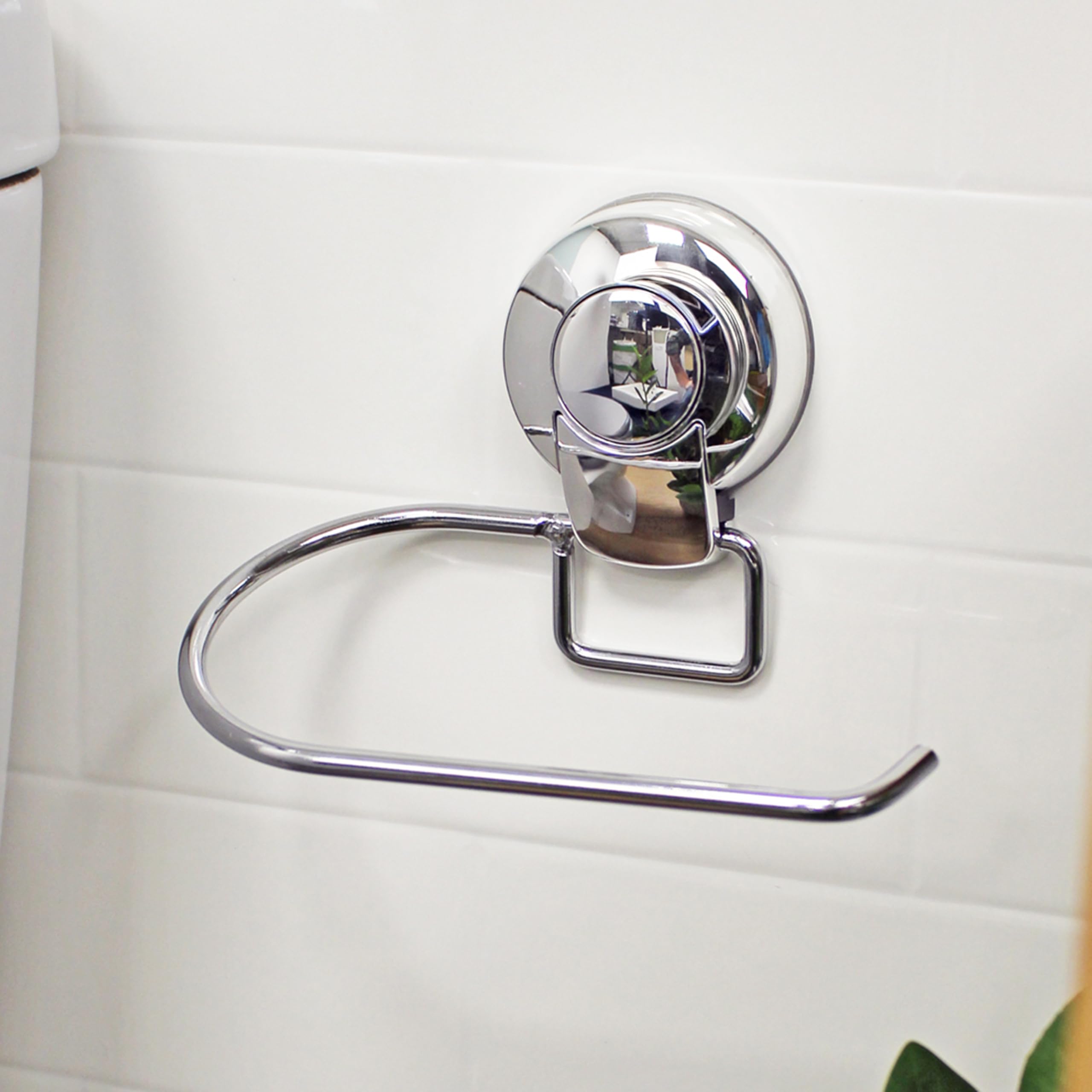 Showerdrape Chrome Suctionloc Steel Suction Wall Mounted Toilet Roll Holder With Mounting Discs