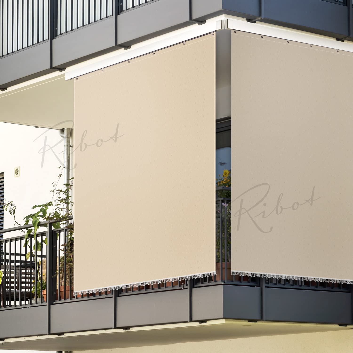Rideau de Soleil ombragé Maison avec kit de Crochets et Anneaux en Tissu résistant indéchirable pour extérieur véranda terrasse Balcon Porte fenêtre Jardin Campeur Gazebo Lavable 145 x 250 cm (7)