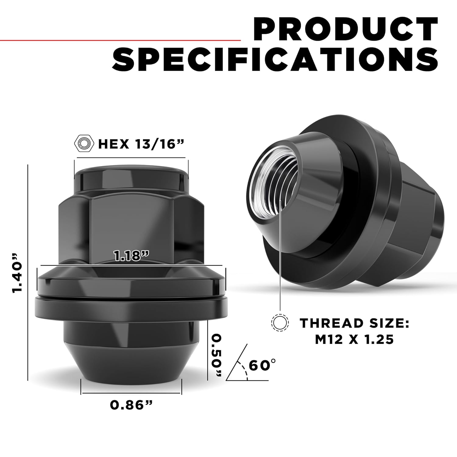 White Knight M12x1.25 Factory Style Lug Nuts for Frontier, Titan, Xterra and More. (Black Chrome) Mag Style Seat with Attached Washer – WN21006BK-24AM (24 Pack)