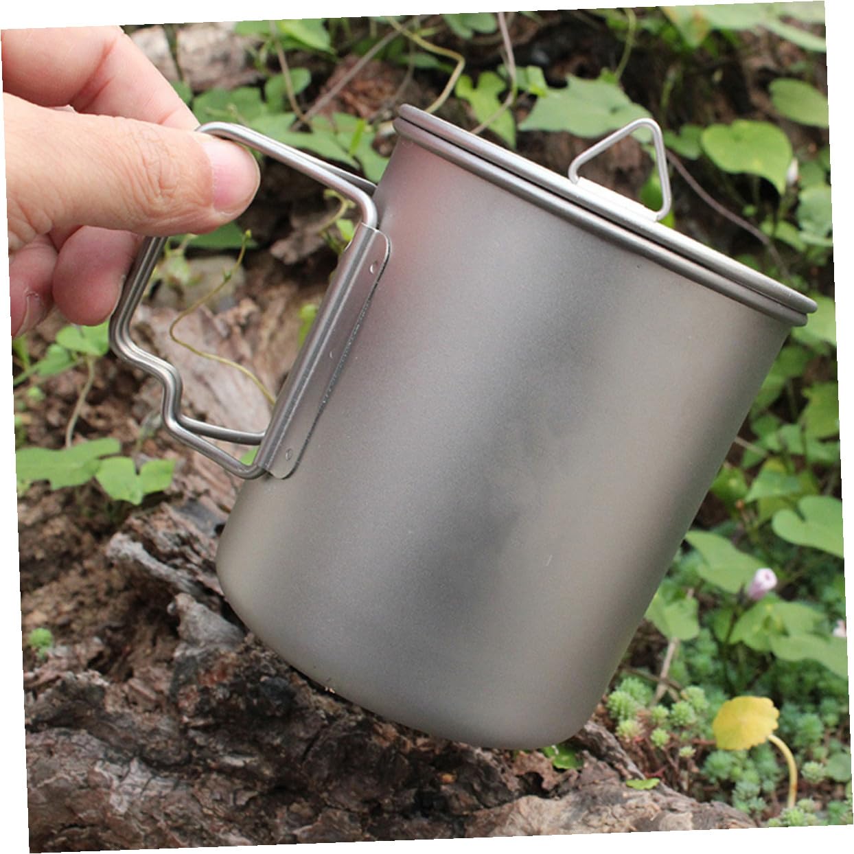YARNOW Tasse de Camping en Titane 750ml Argenté avec Couvercle