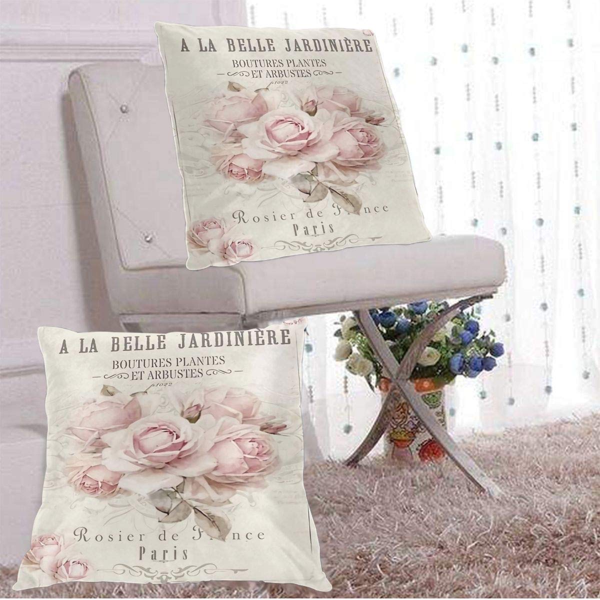 Set 2 Federe Per Cuscino Quadrate 45x45 Cm - Shabby Chic Francese, Morbido Poliestere Con Cerniera, Per Divano E Camera Da Letto