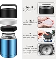 Vista 5 de Termos de sopa de 28 onzas, termo de acero inoxidable para comida caliente, tarro térmico de boca ancha, contenedor de almuerzo aislado a prueba
