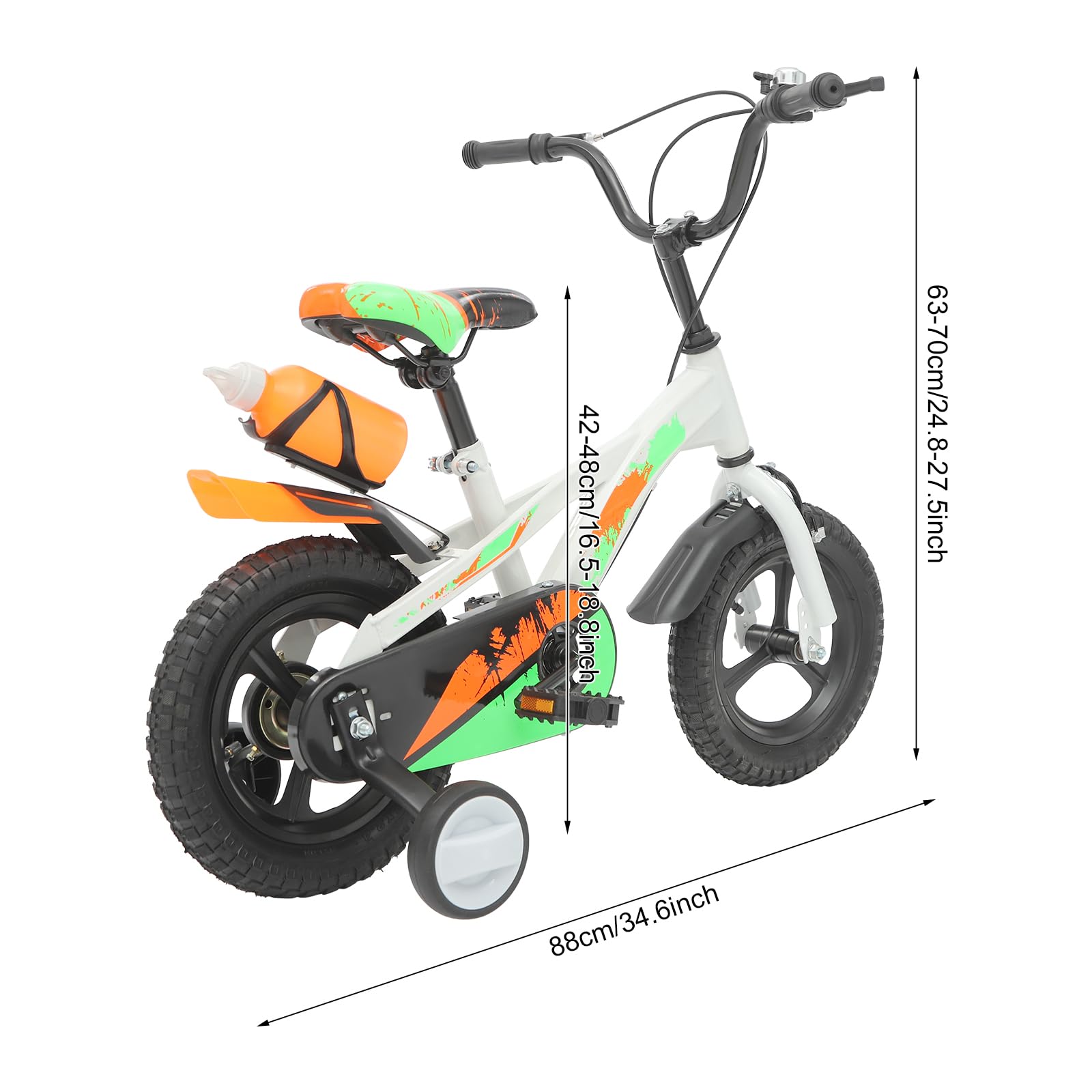 Bicicleta infantil de 12/14 pulgadas, con ruedas estabilizadoras extraíbles, sillín y manillar ajustables, resistente para parque y parque infantil, a partir de 3 años, para niños y niñas