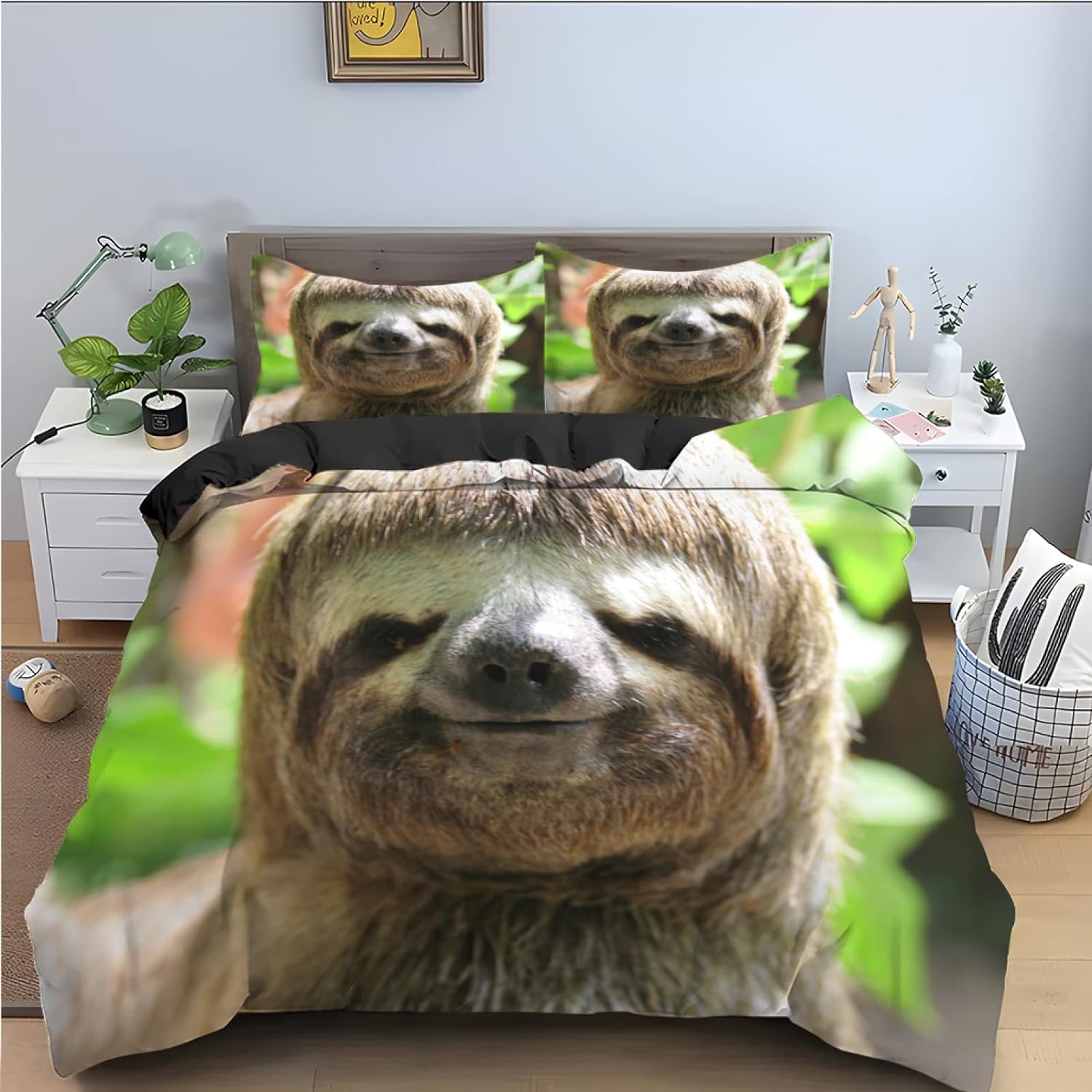 LMMSMGS King Size Duvet Cover Sets Sloth Bedding for Kids Aldult Duvet Cover with Zipper Closure Hypoallergenic Microfiber Quilt Cover 90.5"x 86.6" + 2 Pillowcases 19.7"x 29.5"