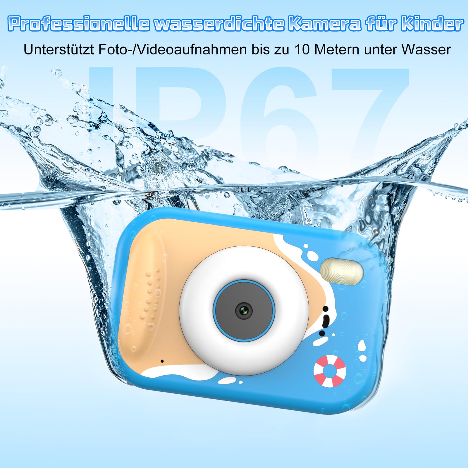 Unterwasserkamera Kinder, 10M/32.8FT Kinderkamera wasserdichte Kamera Kinder mit 2,4" Bildschirm, 32GB-Karte, Notfall-LED-Blitz, 1080P Fotoapparat Kinder Geschenk für 3-12 Jahre Mädchen Jungen