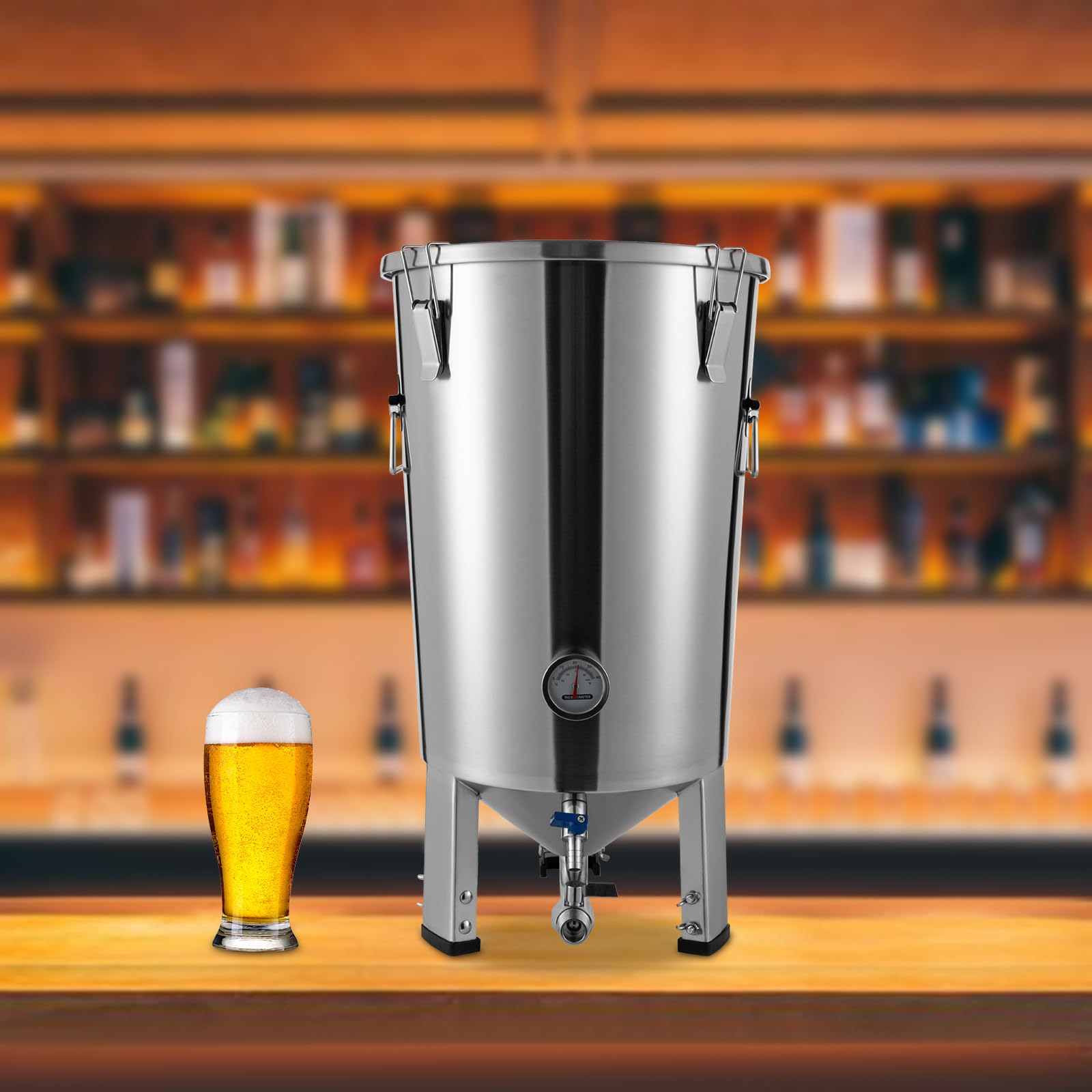 Recipiente de fermentación grande de acero inoxidable de 32 litros, apto para uso alimentario con fondo cónico y sellado hermético, adecuado para cerveza, enzimas, vino y vino de frutas