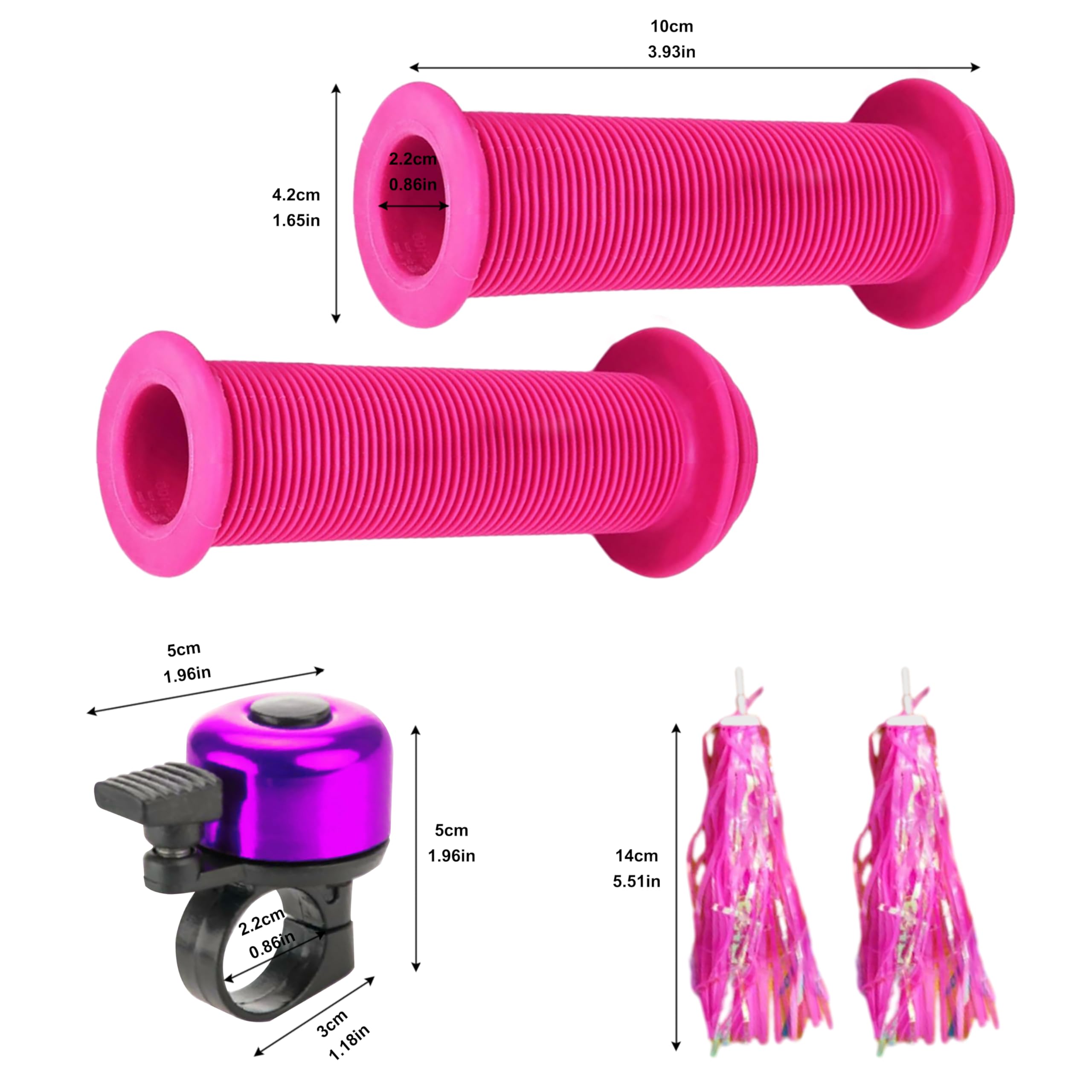 5 Pcs Kids Bike Handlebar, Non-Slip Soft Rubber Handlebar Grips, Bicycle Handlebar with Tassels and Bike Bell for Boys and Girls Kids Bikes - Image 2
