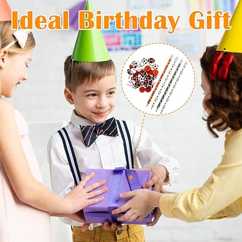 Miniatura 6 de Tinlade 72 piezas de lápices deportivos y borradores para niños, lápices de madera divertidos para niños, tema deportivo, regalos para cumpleaños,