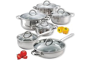 Cook N Home 12-Piece Non-Stick Stainless Steel Pots and Pans Kitchen Cookware Set