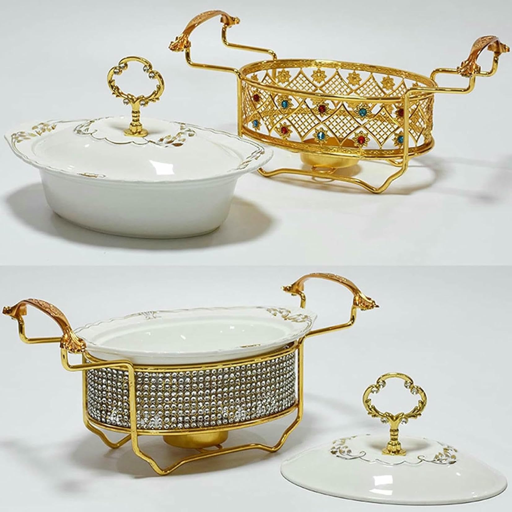 Set di Buffet in Ceramica con Riscaldamento A Fornello E Piattaforma, Grande, con Decorazione di Diamanti, Ideale per Buffet, Ristoratori, Cucine E ~/