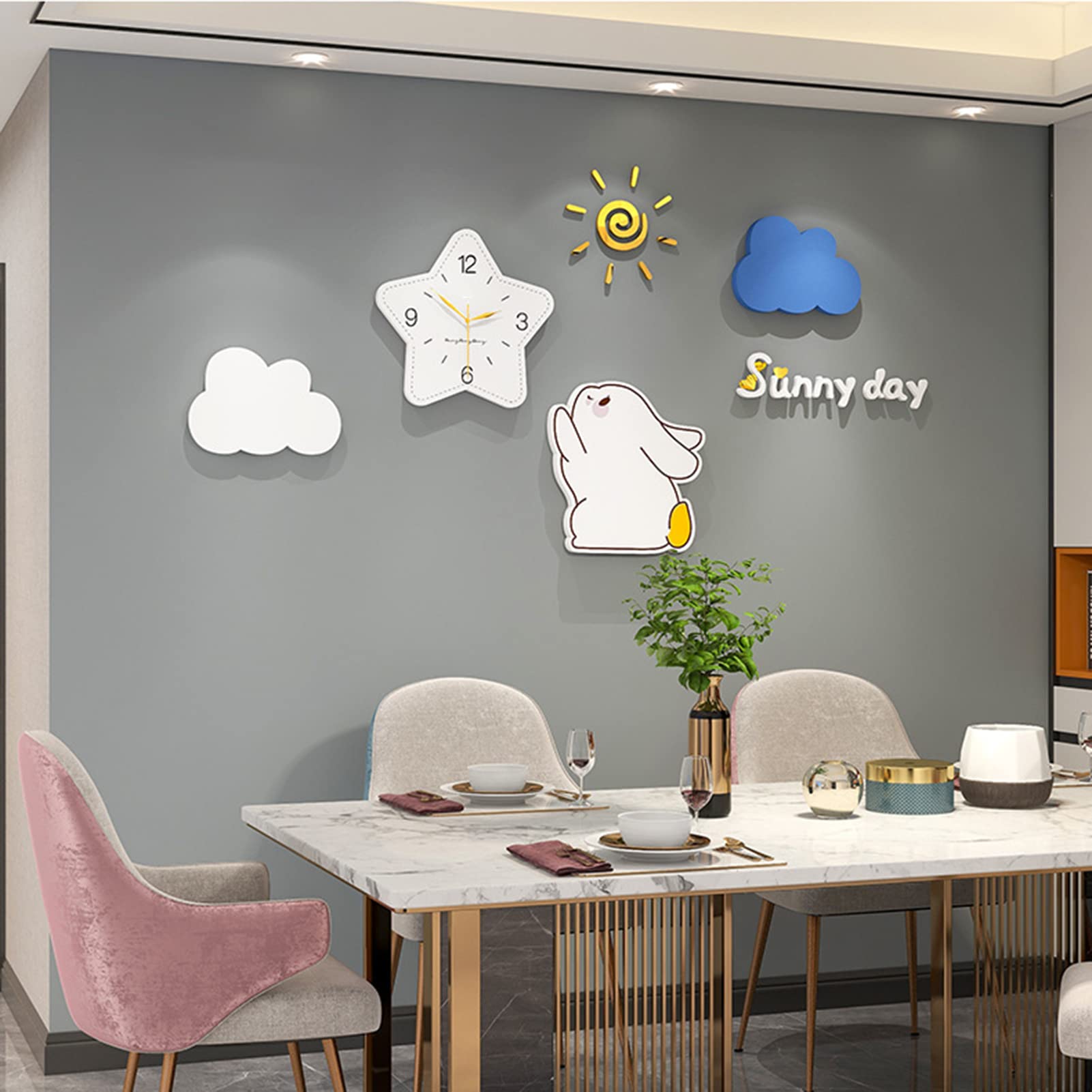 Zegar ścienny dla dzieci, uroczy zestaw zegarów ściennych z naklejką ścienną, nowoczesny, cichy, nietykający, DIY, zegar ścienny w kształcie gwiazd, do sypialni, na baterie