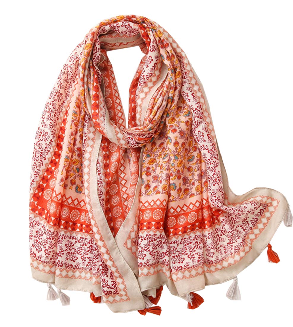 FAIRYGATE Oversized Scarves Paisley Scarf Women Neck Warmers Lightweight Soft Shawls with Tassels Pink Ladies Scarfs 15226