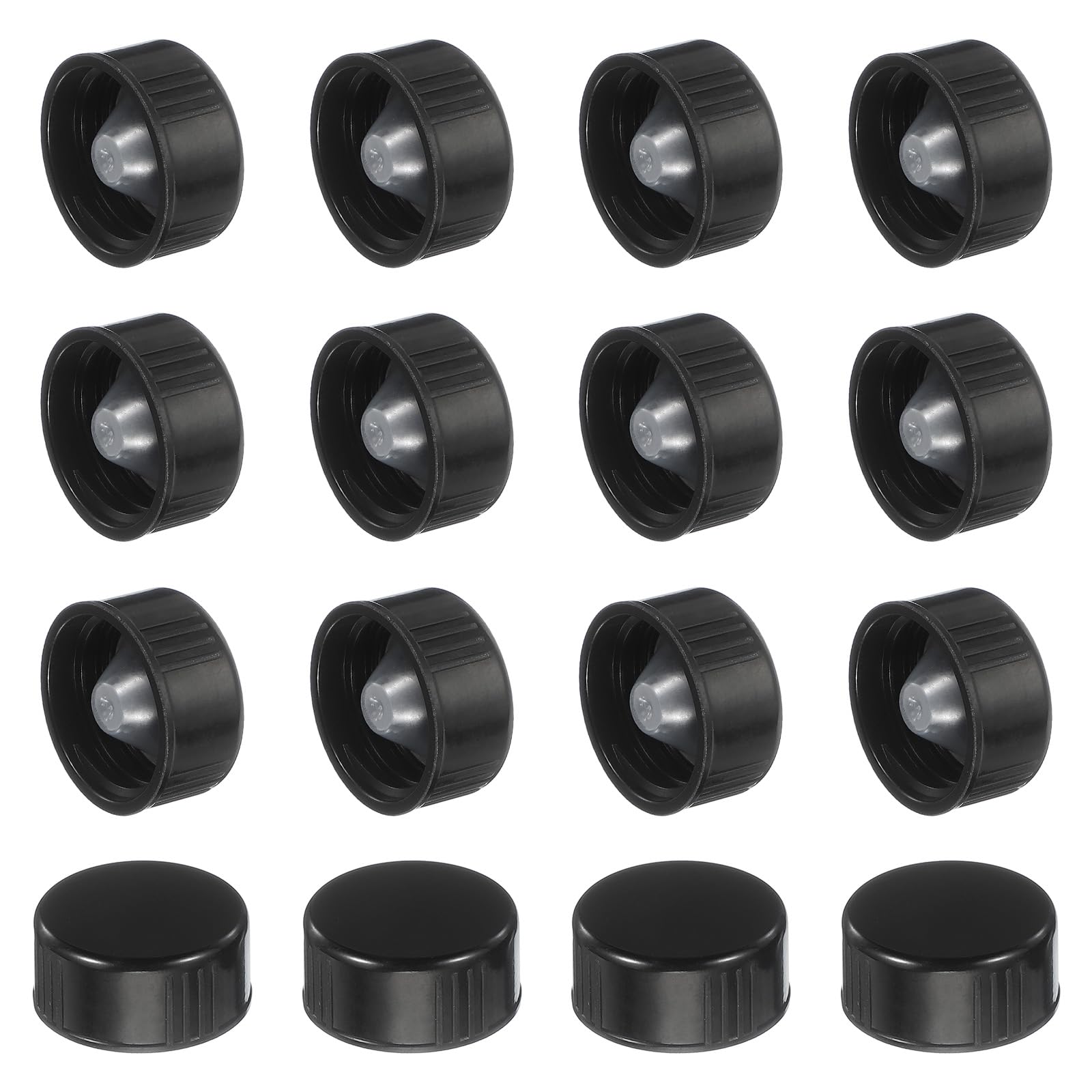 sourcing map 16 tappi a vite in resina fenolica, 22 mm, tappi di ricambio in plastica per bottiglie di prodotti chimici, alimenti, cosmetici, colore nero