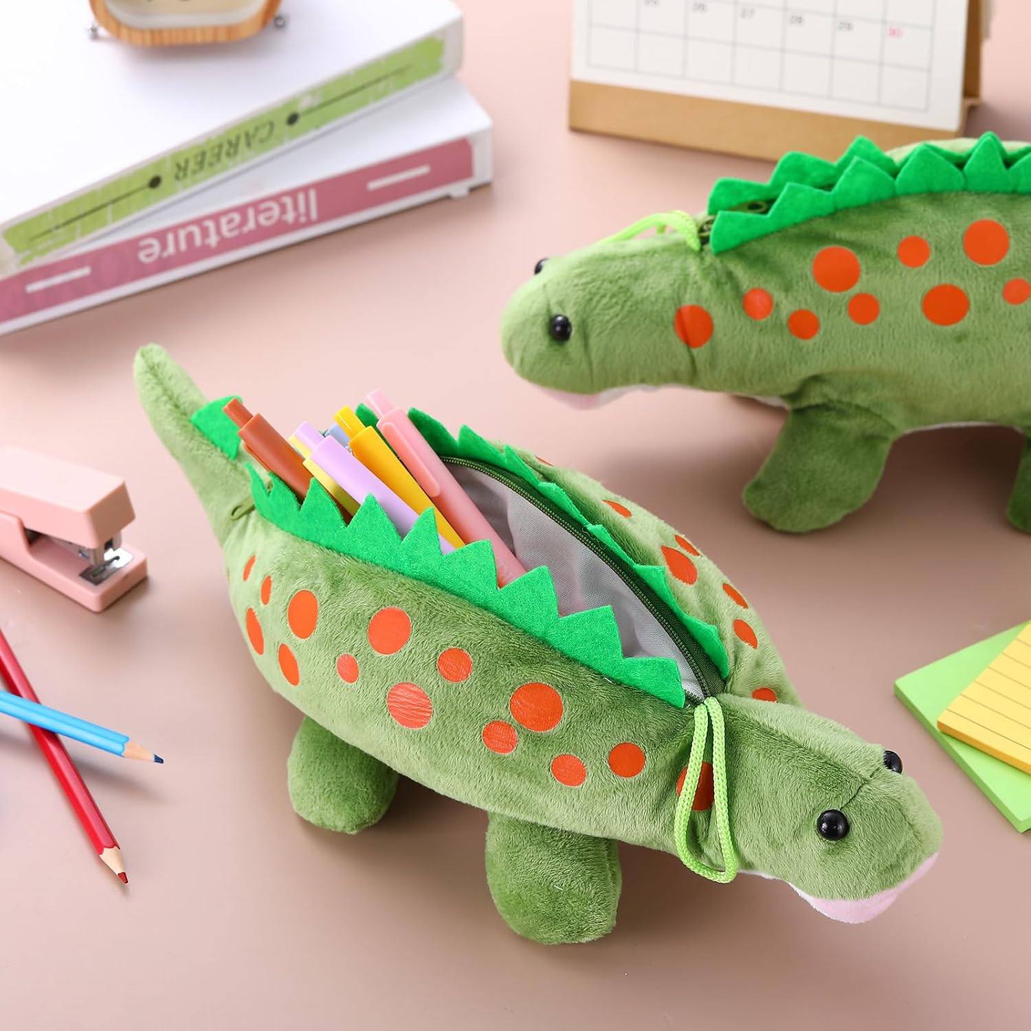 Fulhawl 12 Pcs Dinosaur Pencil Case for Kids, 3D Plush Animal Pencil Pouch