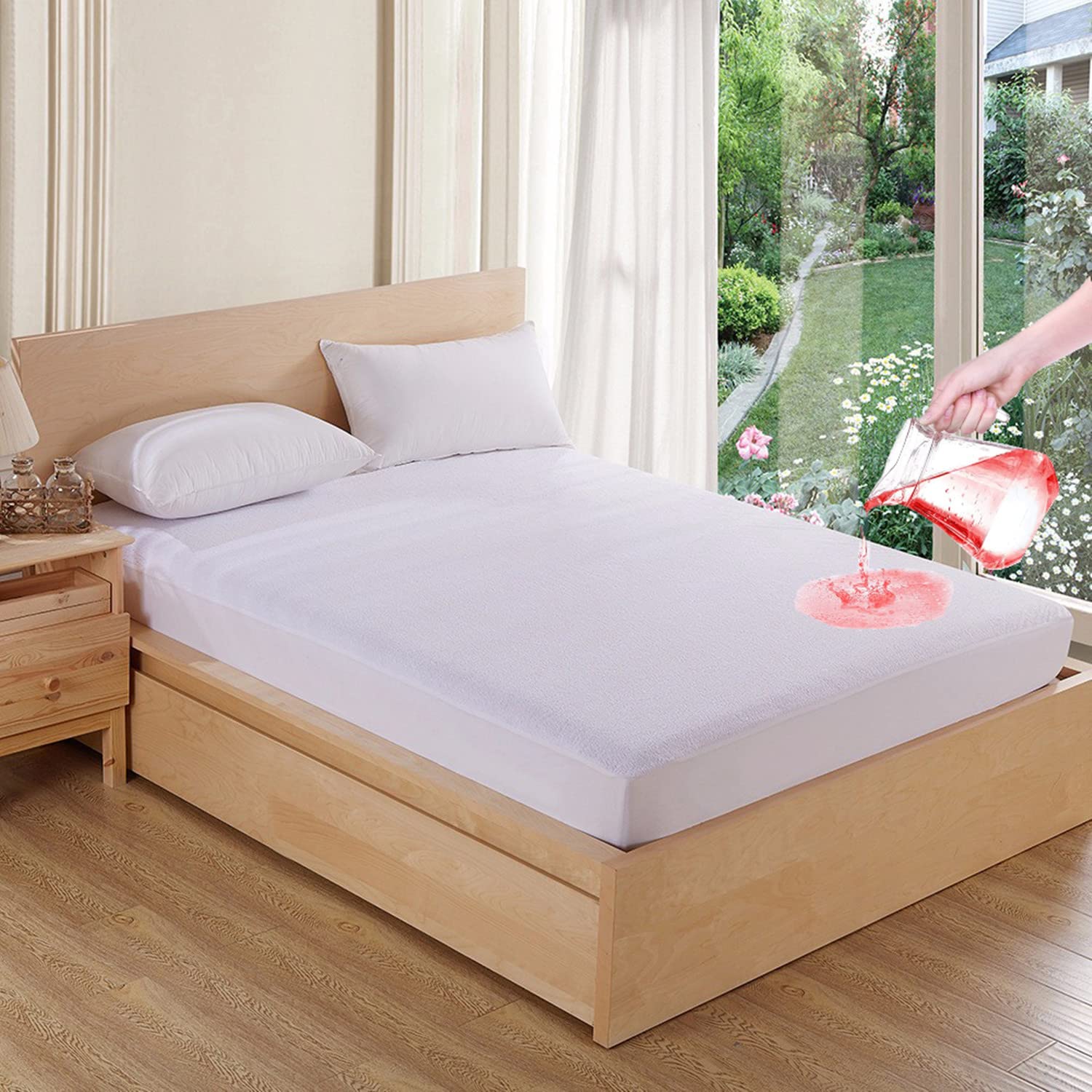 Waterproof Mattress Protector - Cotton Terry Top, Fits Up to 18", Breathable Noiseless Vinly Free Fitted Mattress Cover (King)