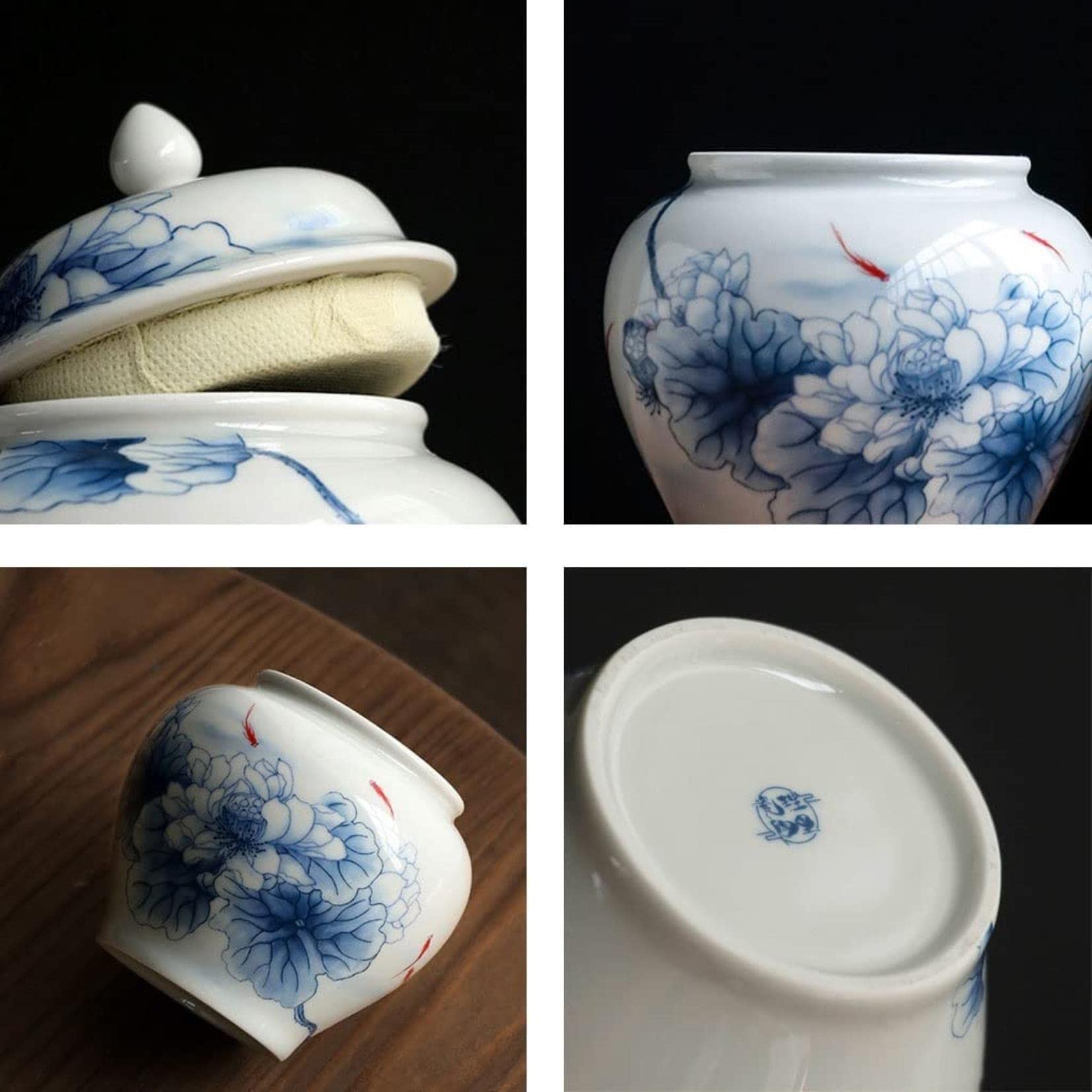 Herbata z cyny niebiesko-biały słoik z imbirem, słoik z kwiatami Chinoiserie do wystroju domu, słoik do przechowywania herbaty z hermetyczną pokrywką, herbata ceramiczna