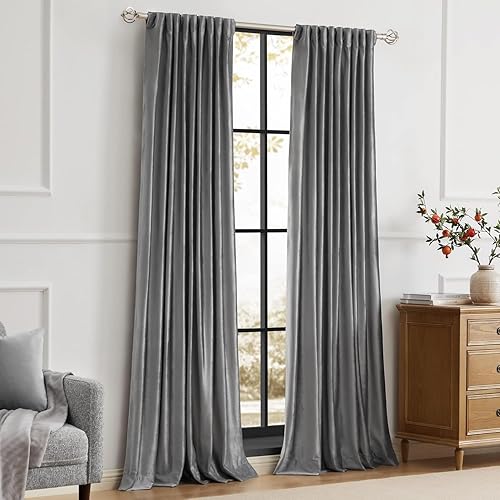 Vista 176 de PRIMROSE Juego de 2 paneles opacos de cortinas de terciopelo con trabillas traseras, 72 pulgadas largo, para la sala o dormitorio, decoran ventana