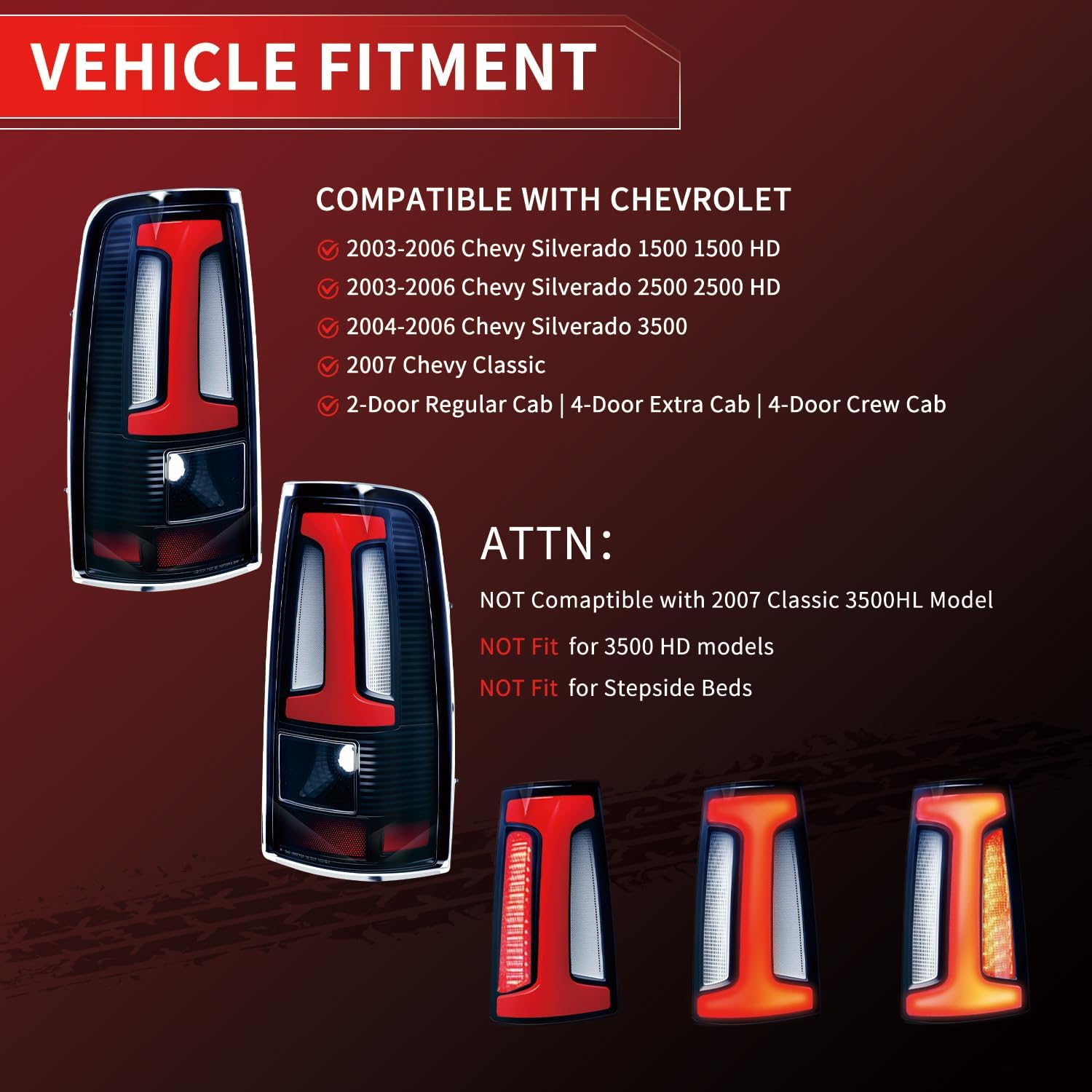 LED Tail Light Assembly Compatible with Chevy Silverado 1500 2500 HD 3500 HD 2003 2004 2005 2006, Upgrade LED Brake Rear Lamp Replacement, Black and Red Housing Clear Lens, Pair Set