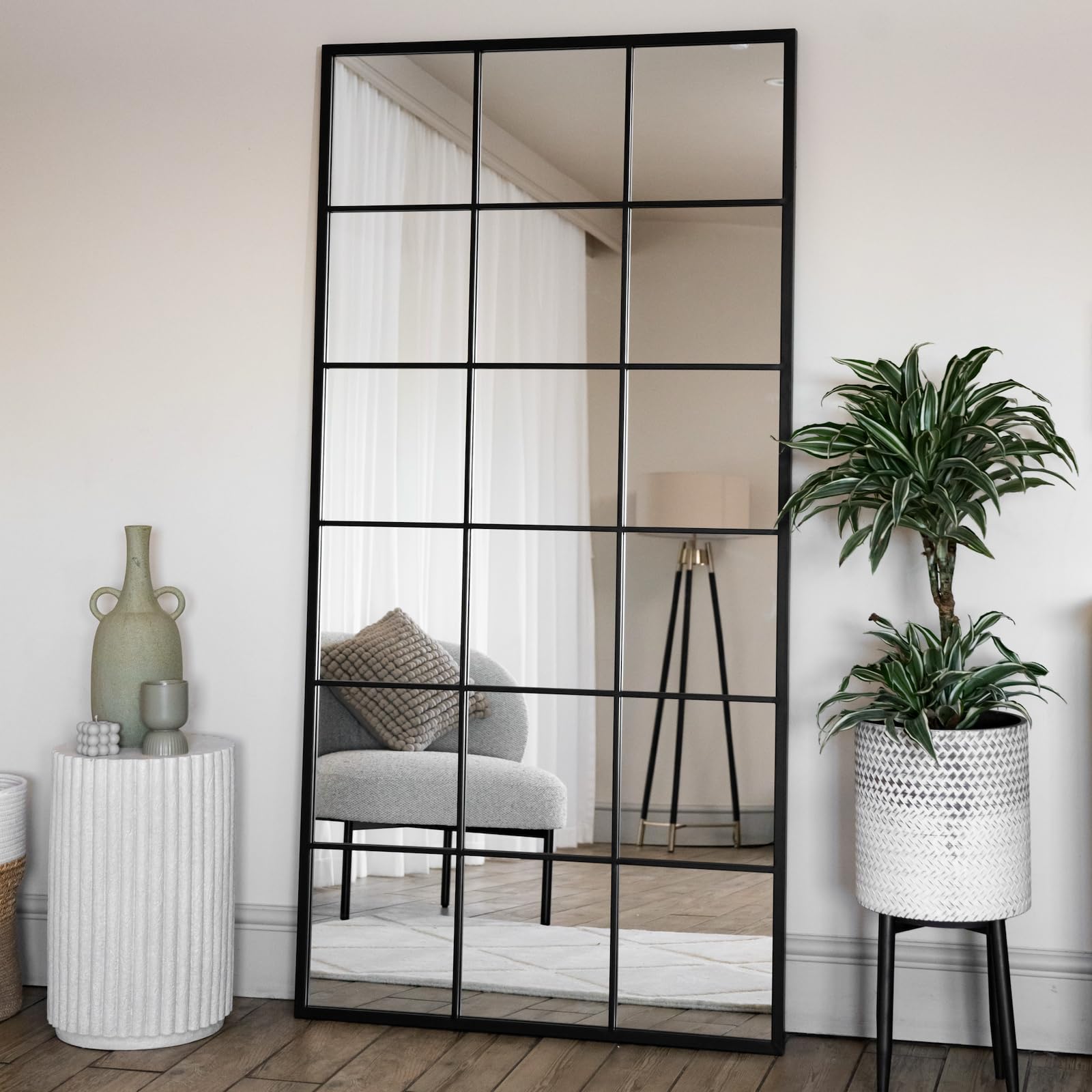 Jobu | Full Length Black Mirror - 180cm x 90cm home | Large Rectangle Modern Wall & Standing Mirror with Lattice Design for Bathroom, Bedroom, or Hallway | Kyo