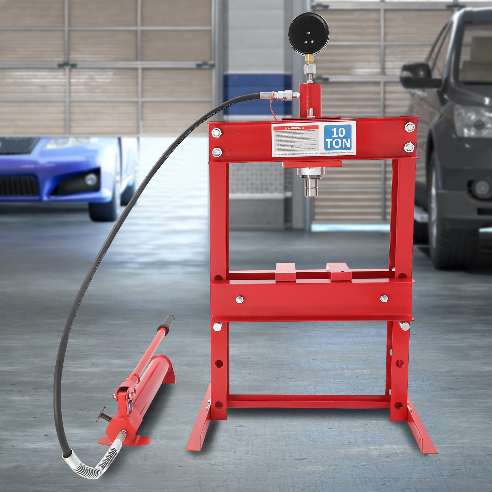 Hydraulic Press 10Ton Hydraulic Shop Press with Pressure Gauge, H-Frame Garage Shop Benchtop Press, Adjustable Working Table Height